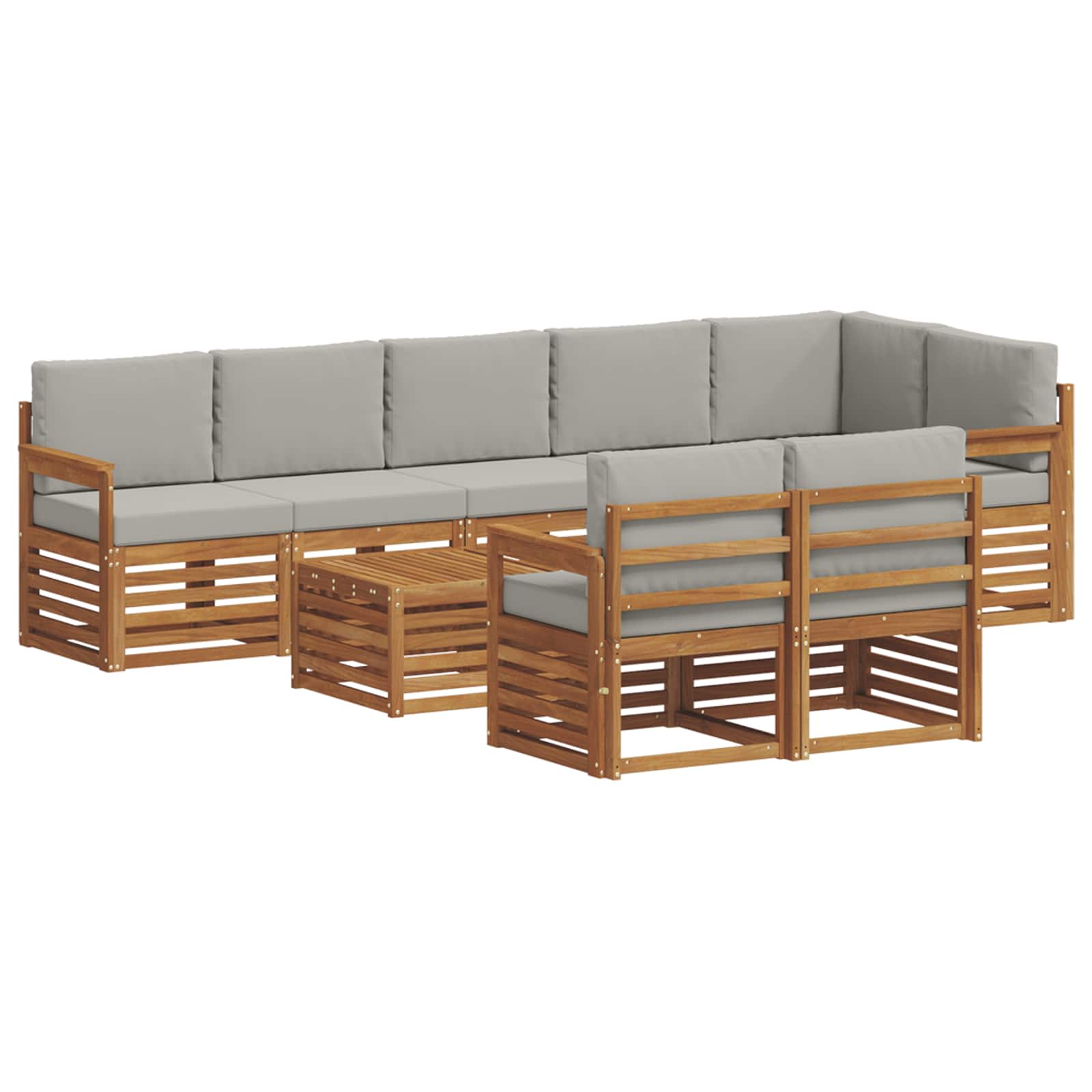 Setovi sofa 9 pcs Prirodna i svijetlo siva Čvrsto drvo akacije
