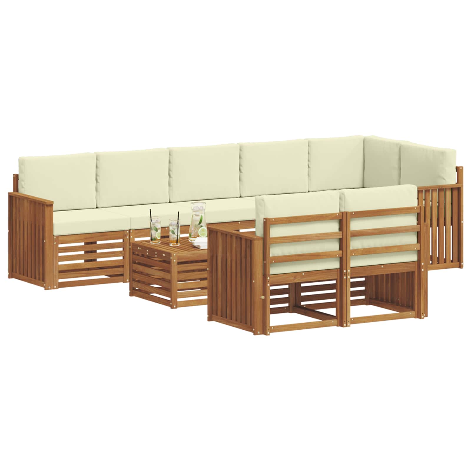 Setovi sofa 9 pcs Prirodna i krem Čvrsto drvo akacije