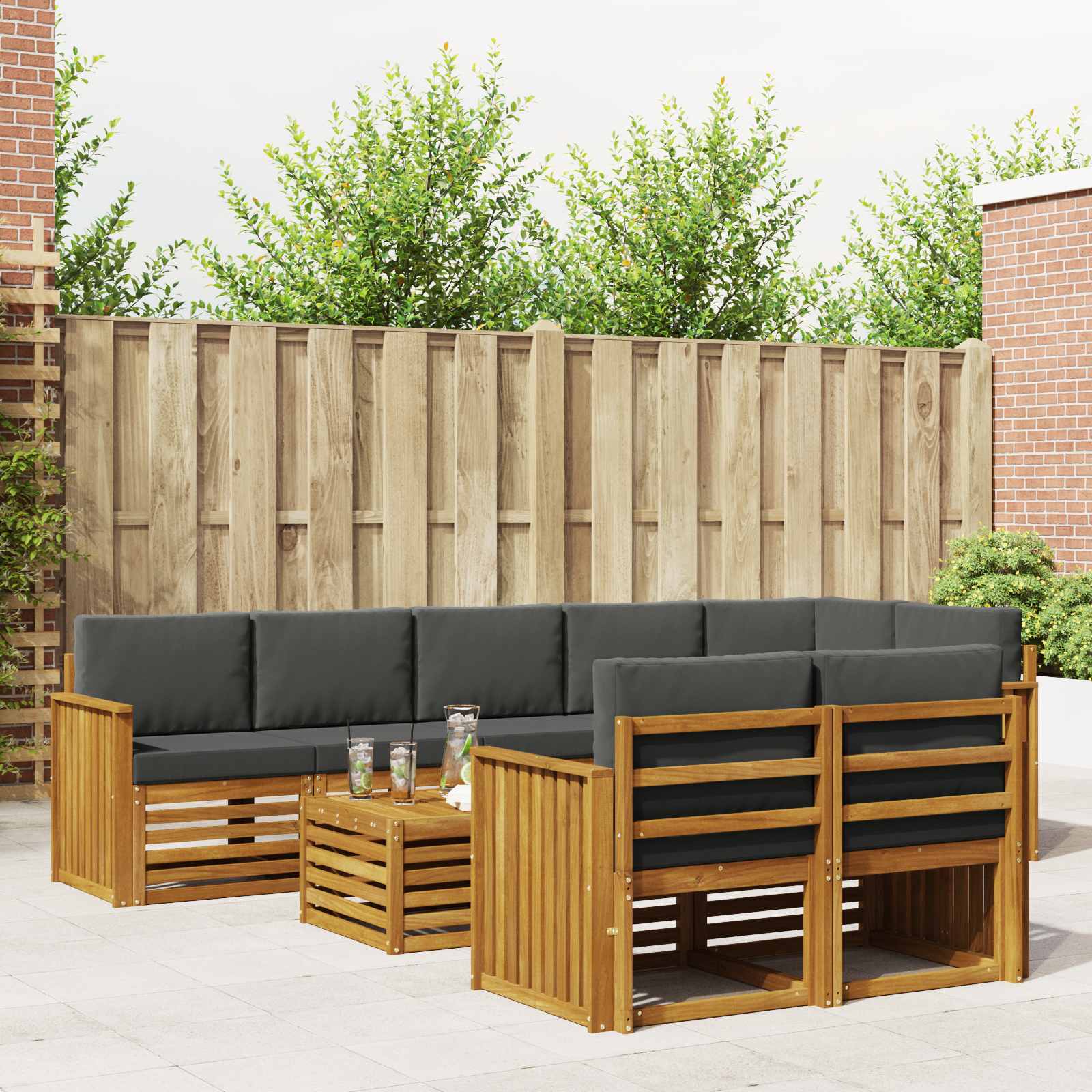 Setovi sofa 9 pcs Prirodna i antracit Čvrsto drvo akacije