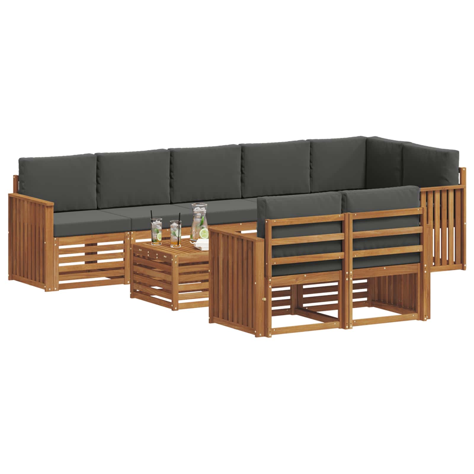 Setovi sofa 9 pcs Prirodna i antracit Čvrsto drvo akacije
