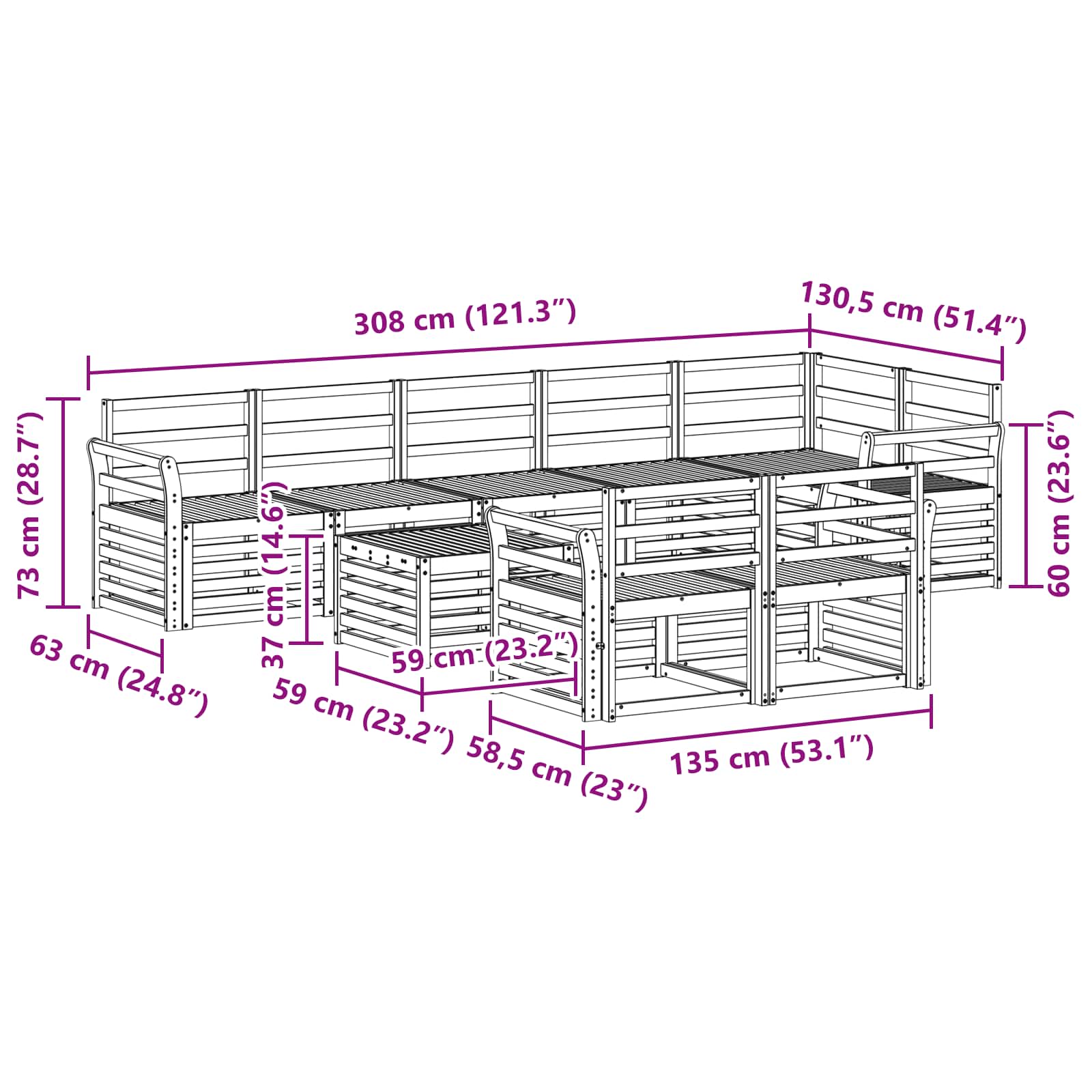 Setovi sofa 9 pcs Prirodna Čvrsto drvo akacije