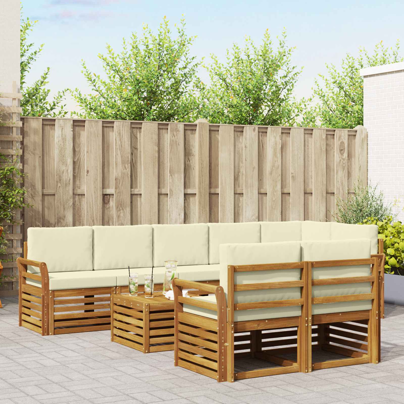 Setovi sofa 9 pcs Prirodna i krem Čvrsto drvo akacije