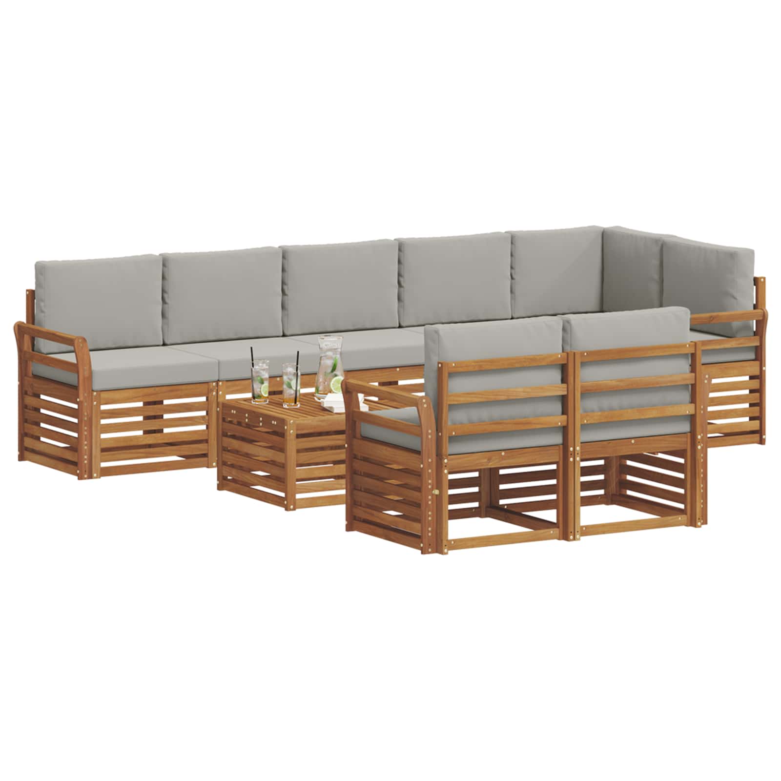 Setovi sofa 9 pcs Prirodna i svijetlo siva Čvrsto drvo akacije