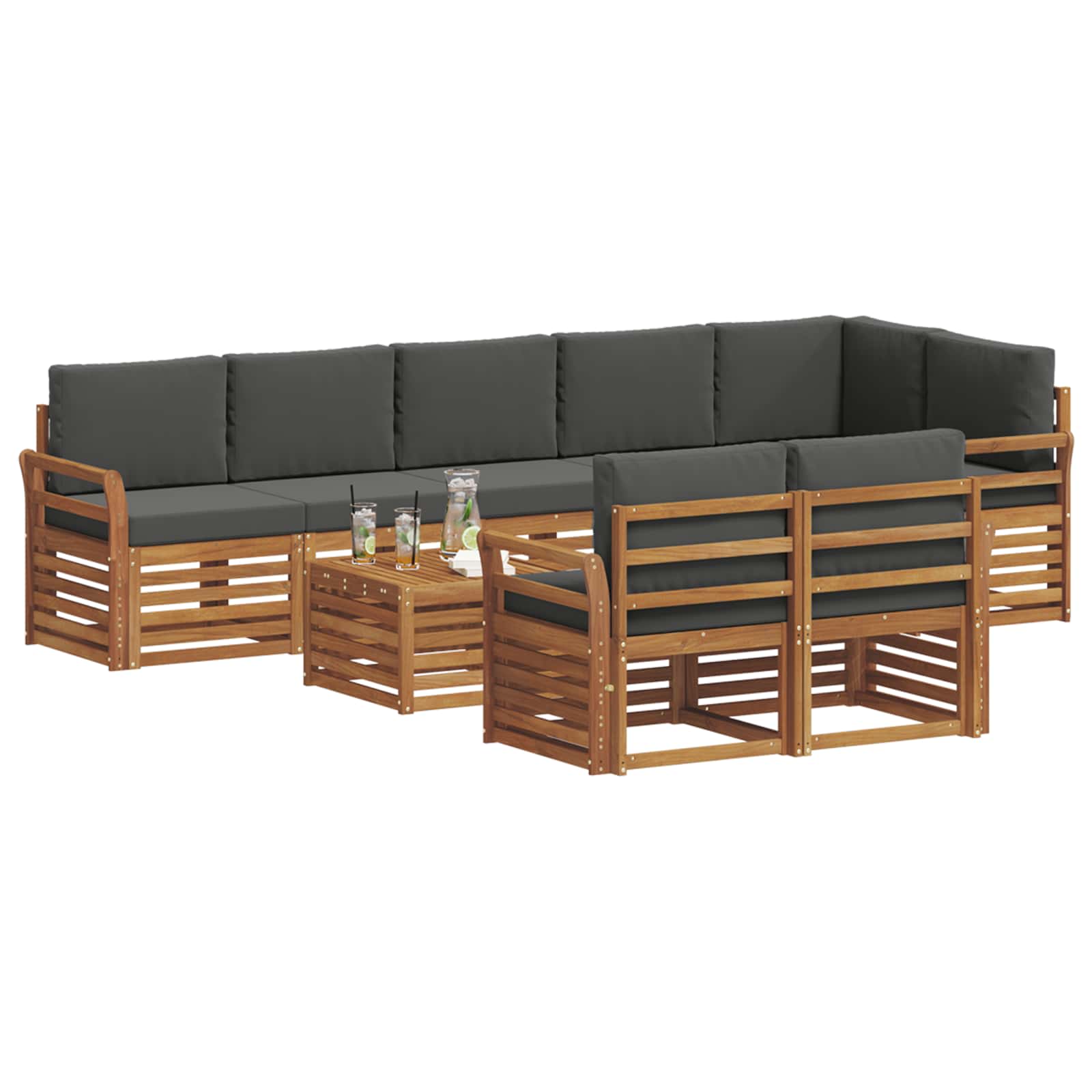 Setovi sofa 9 pcs Prirodna i antracit Čvrsto drvo akacije