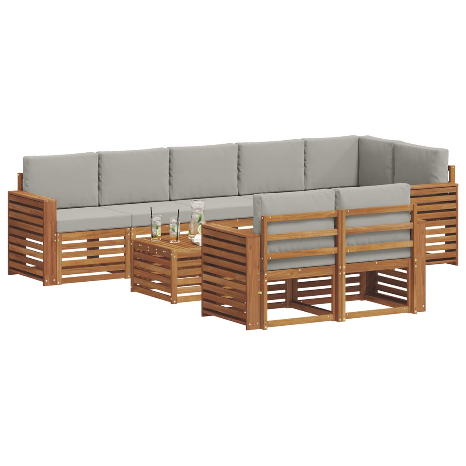 Setovi sofa 9 pcs Prirodna i svijetlo siva Čvrsto drvo akacije