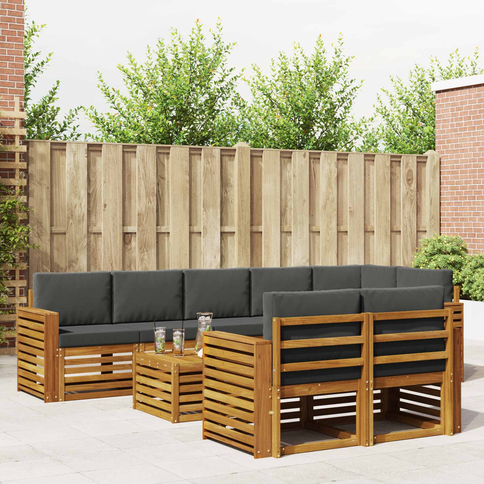 Setovi sofa 9 pcs Prirodna i antracit Čvrsto drvo akacije