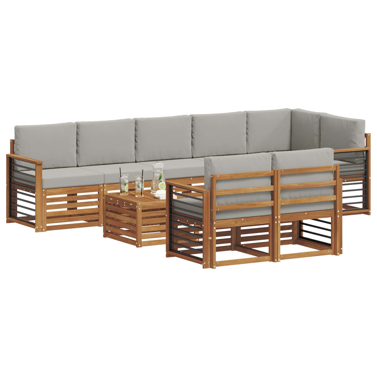Setovi sofa 9 pcs Prirodna i svijetlo siva Čvrsto drvo akacije