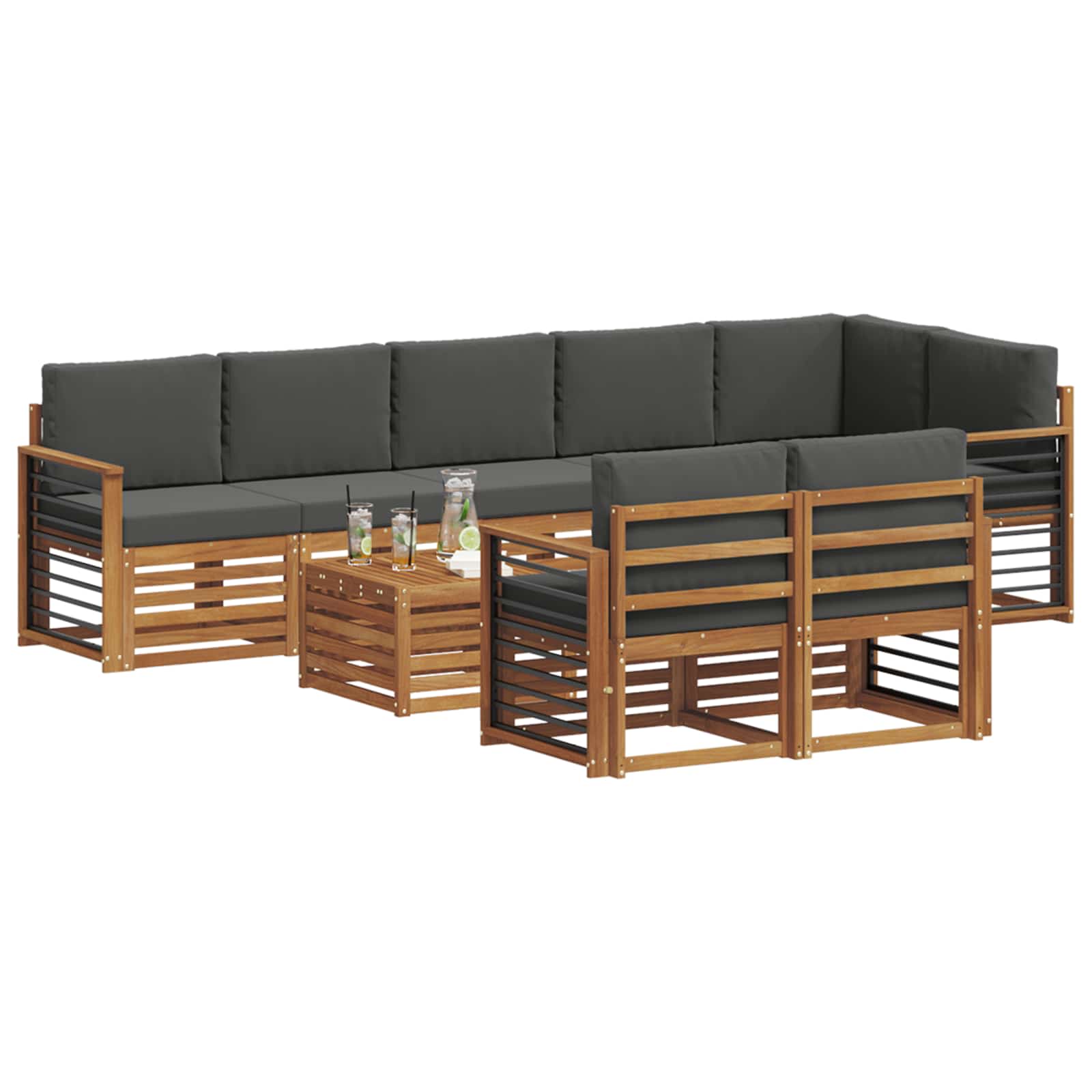 Setovi sofa 9 pcs Prirodna i antracit Čvrsto drvo akacije