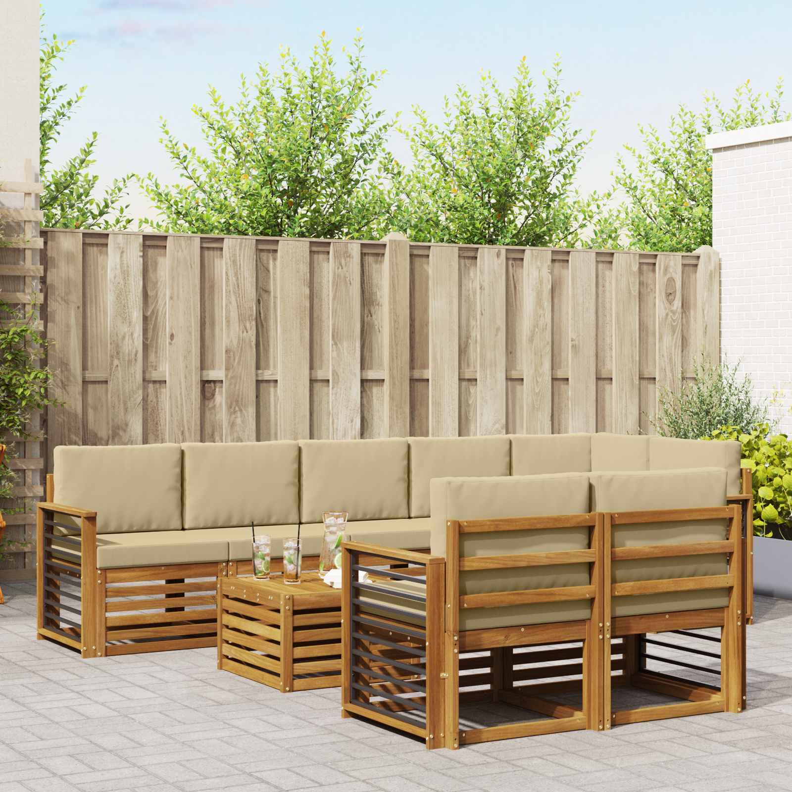 Set vanjskih sofa 9 kom. Prirodna i bež Poliester