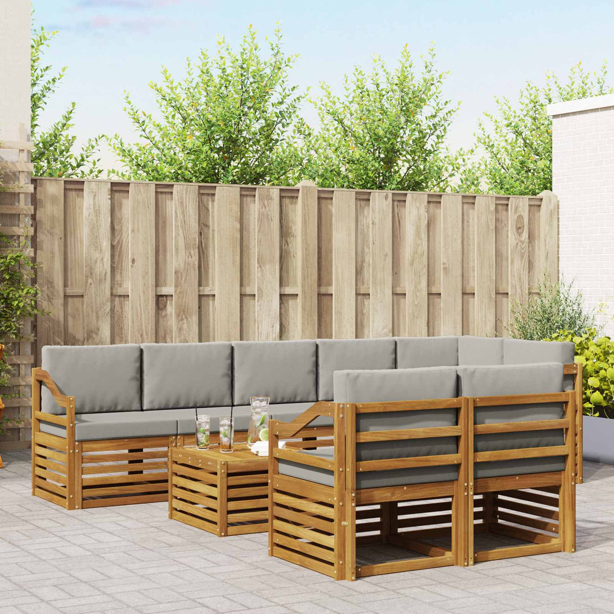 Set vanjskih sofa 9 kom. Prirodna i svijetlo siva Poliester