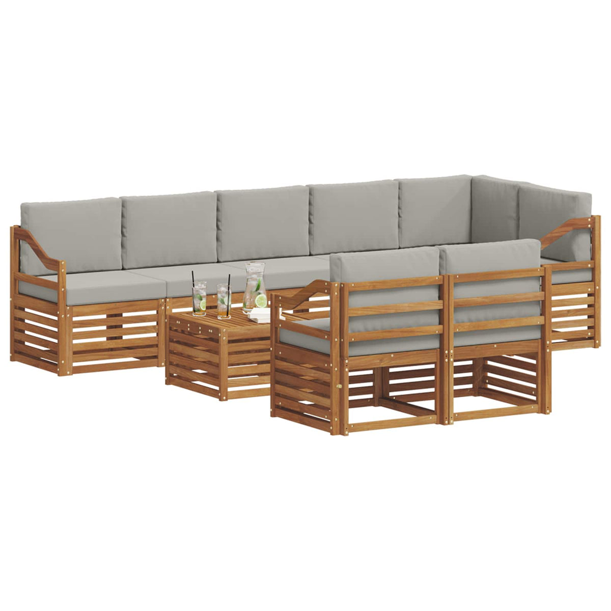 Set vanjskih sofa 9 kom. Prirodna i svijetlo siva Poliester