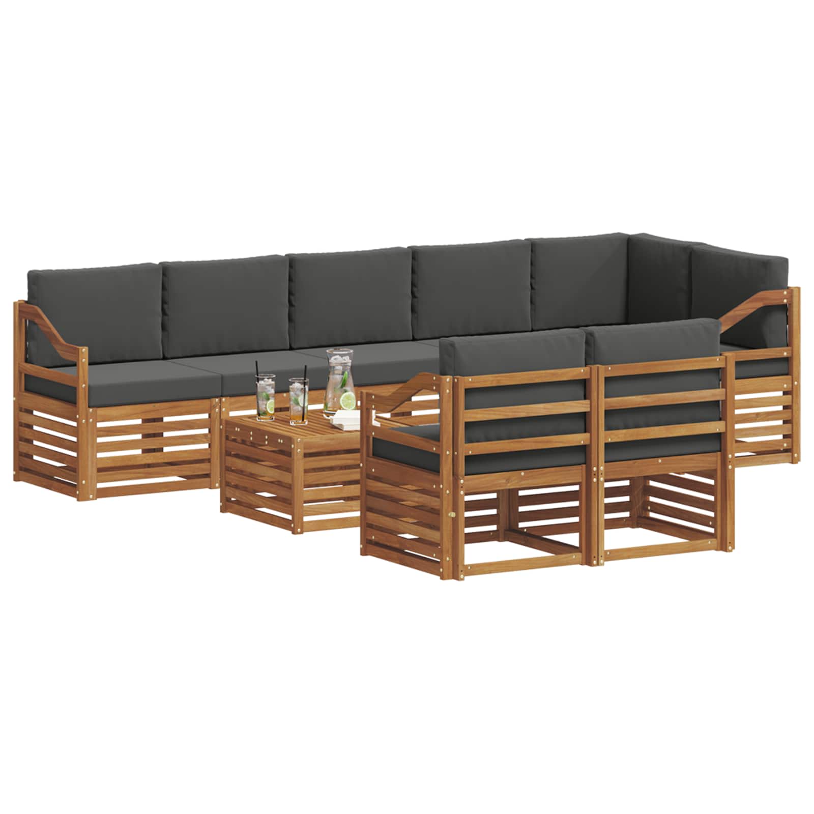 Setovi sofa 9 pcs Prirodna i antracit Čvrsto drvo akacije