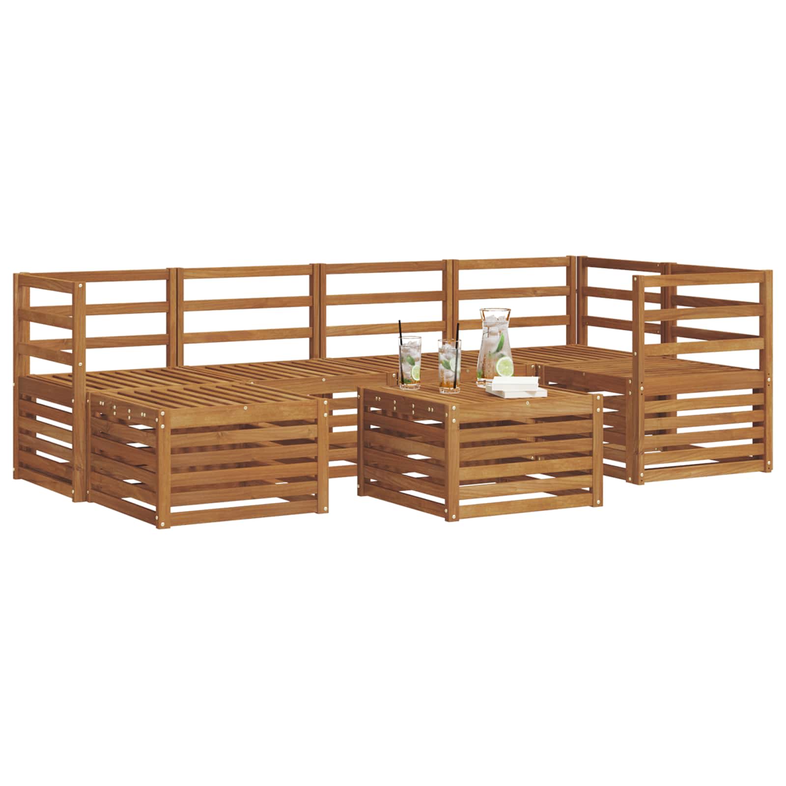 Sekcijska garnitura 7 pcs Prirodna Čvrsto drvo akacije