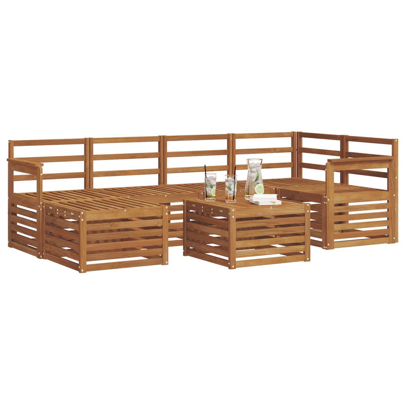 Sekcijska garnitura 7 pcs Prirodna Čvrsto drvo akacije