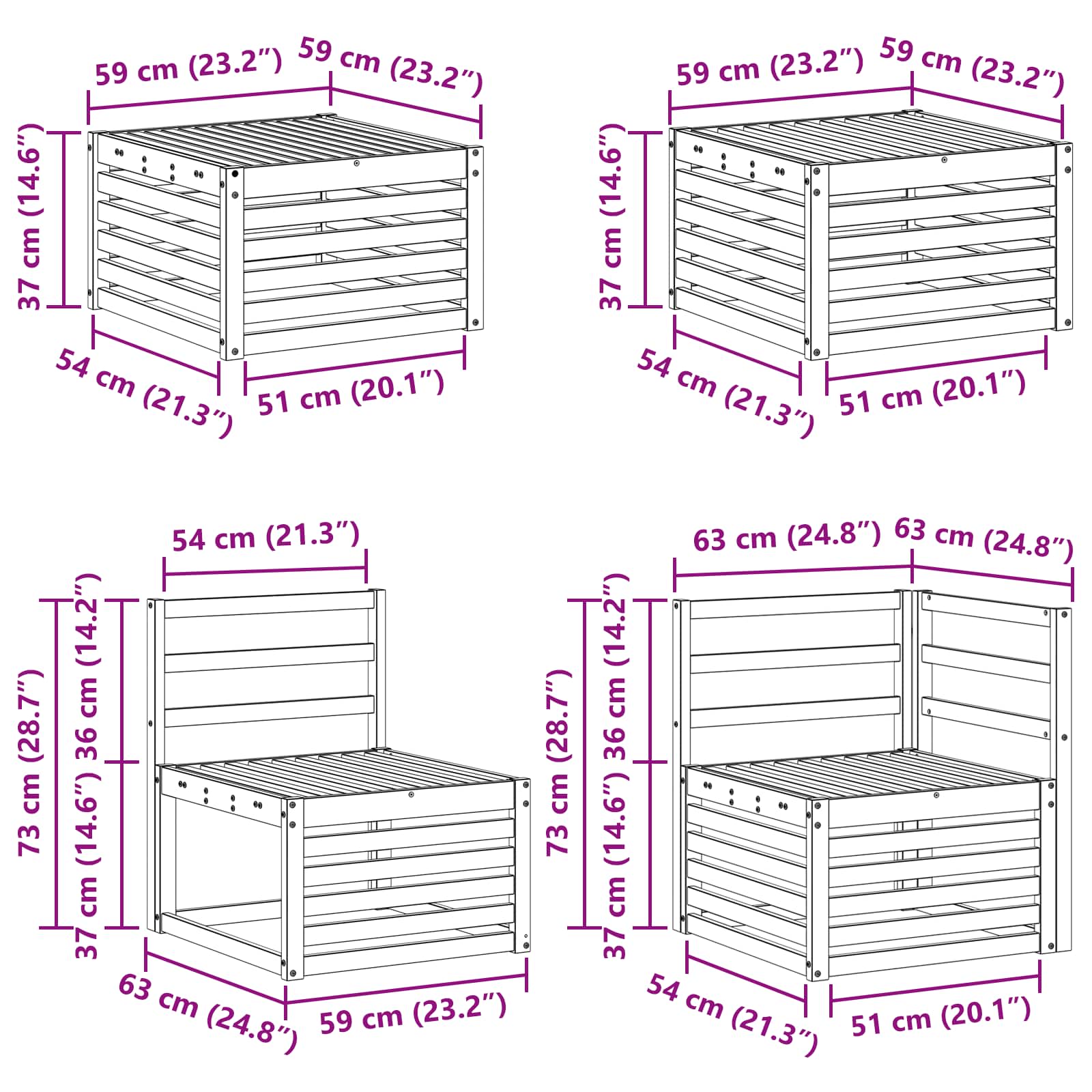 Sekcijska garnitura 7 pcs Prirodna Čvrsto drvo akacije