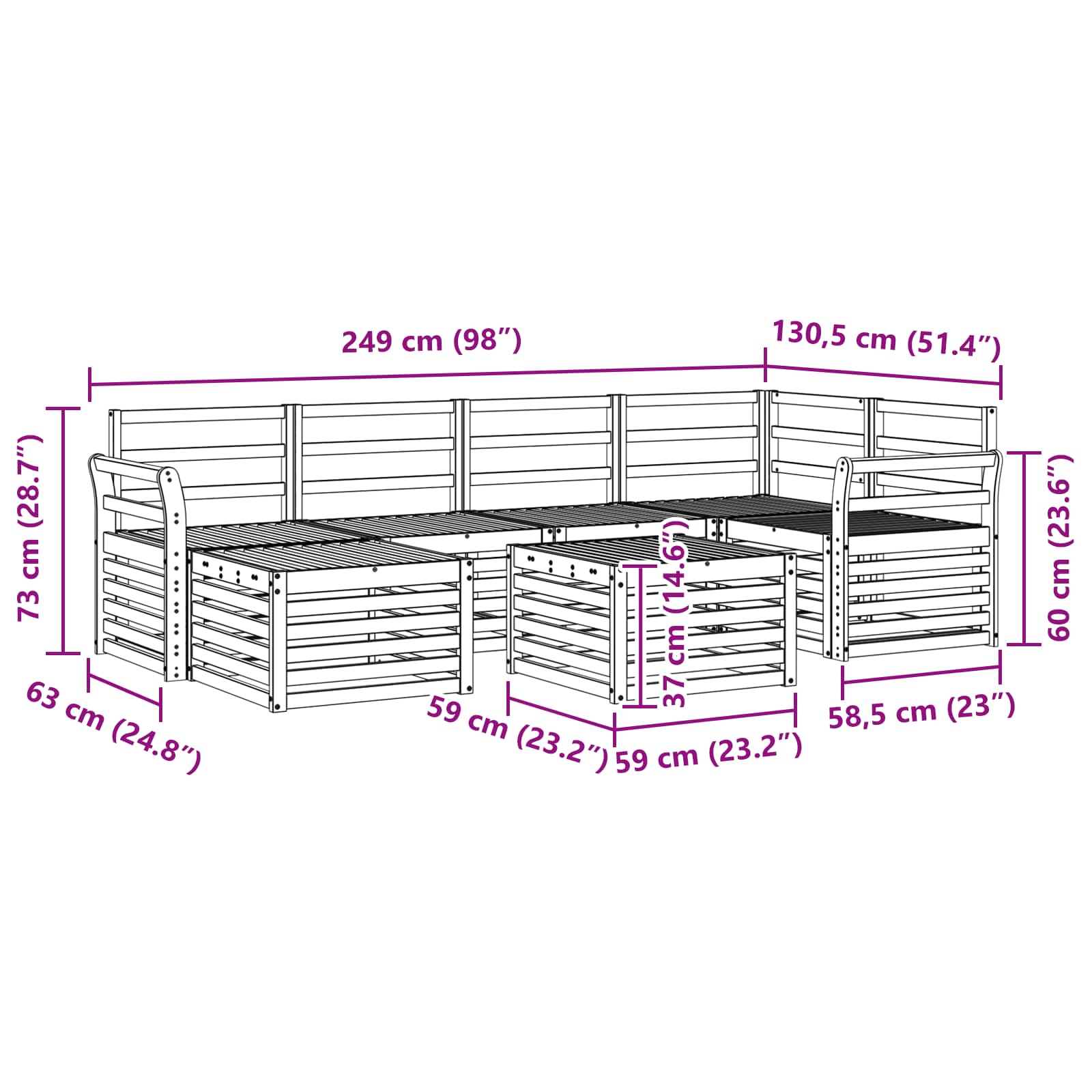 Sekcijska garnitura 7 pcs Prirodna Čvrsto drvo akacije