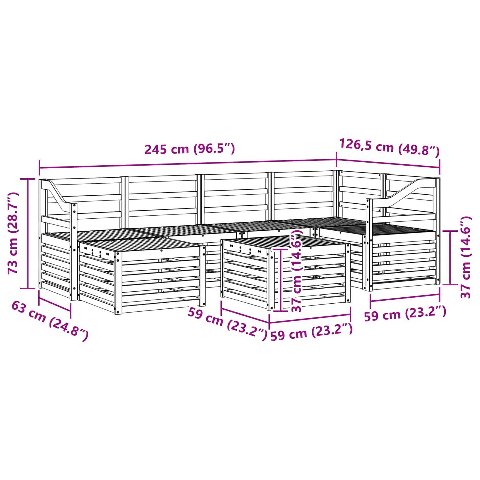 Sekcijska garnitura 7 pcs Prirodna Čvrsto drvo akacije