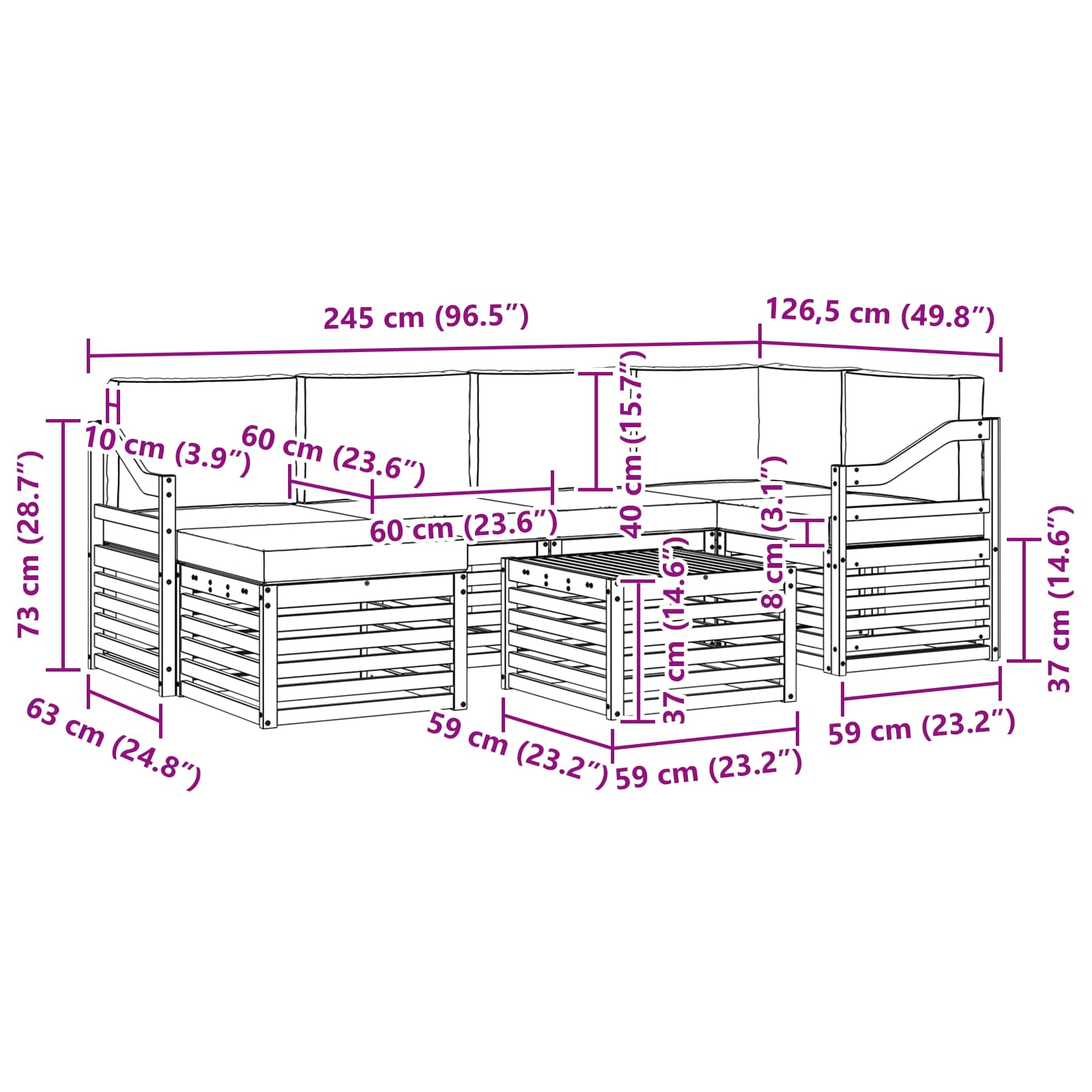 Sekcijska garnitura s jastukom 7 pcs Prirodna i svijetlo siva