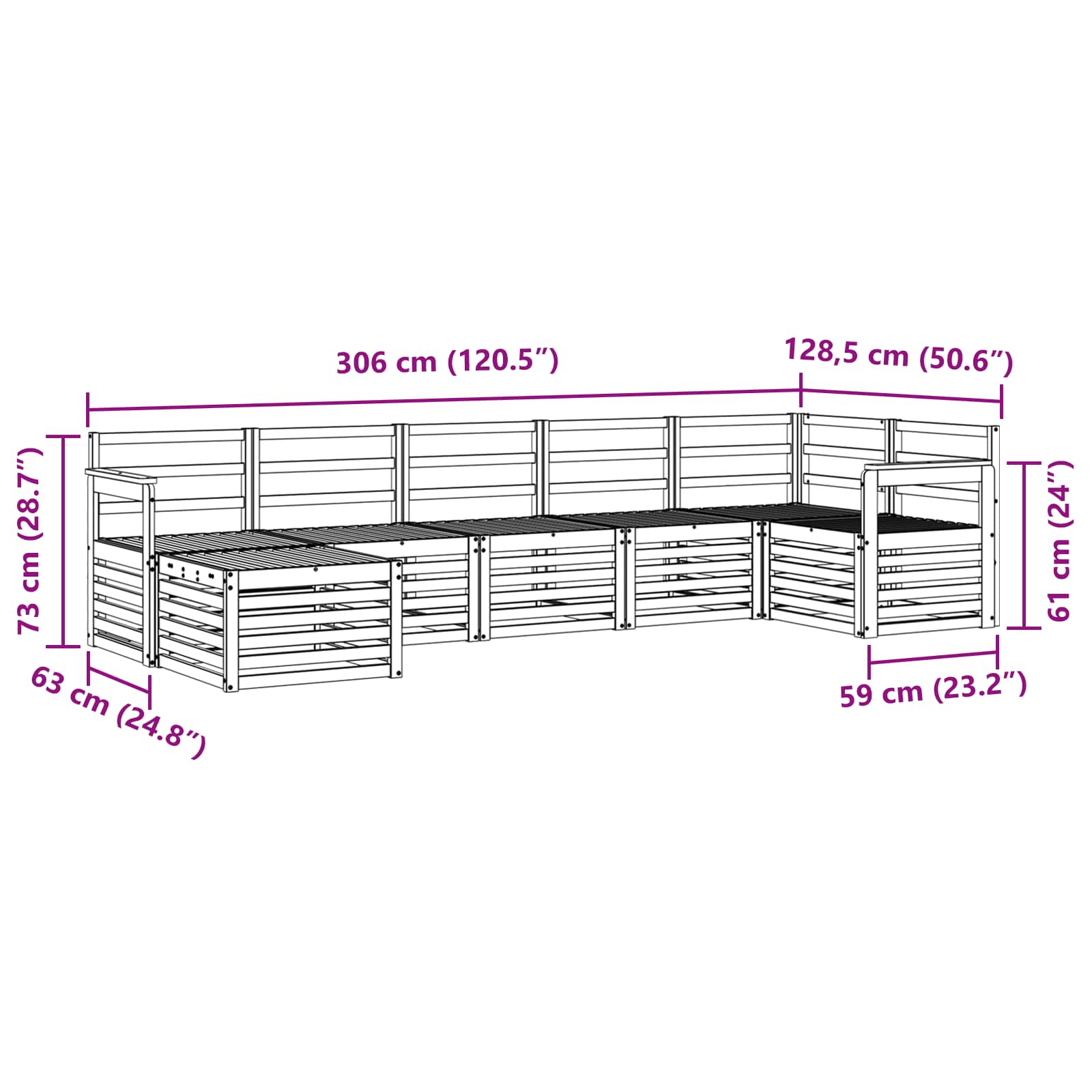 Sekcijska garnitura 7 pcs Prirodna Čvrsto drvo akacije