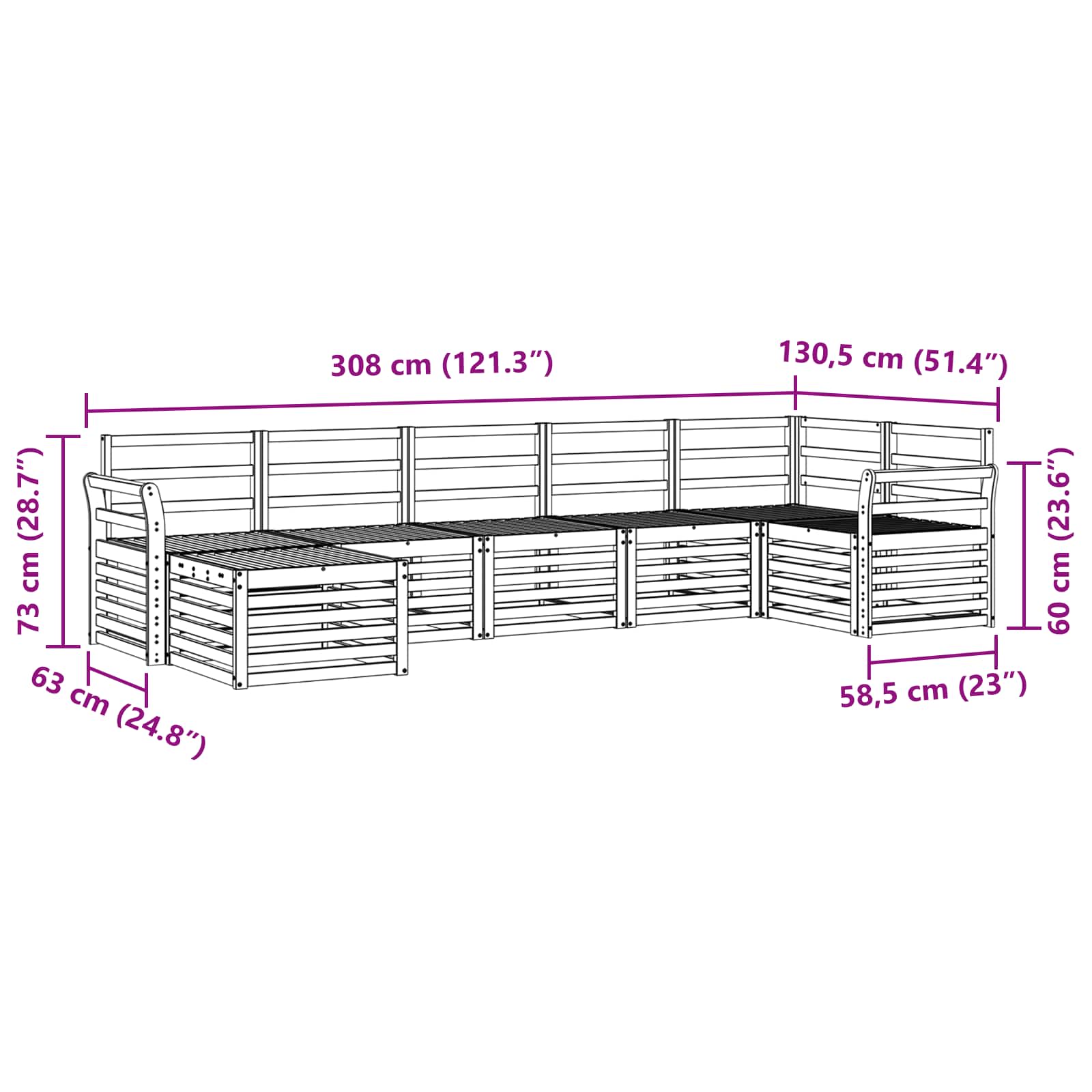 Sekcijska garnitura 7 pcs Prirodna Čvrsto drvo akacije