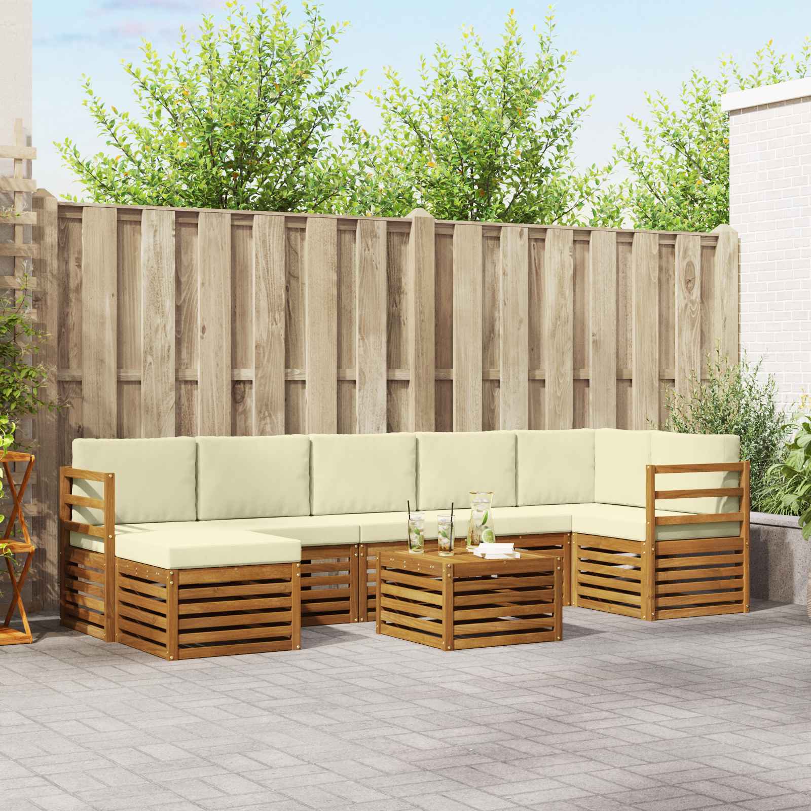 Set vanjskih sofa 8 pcs Prirodna i krem Čvrsto drvo akacije
