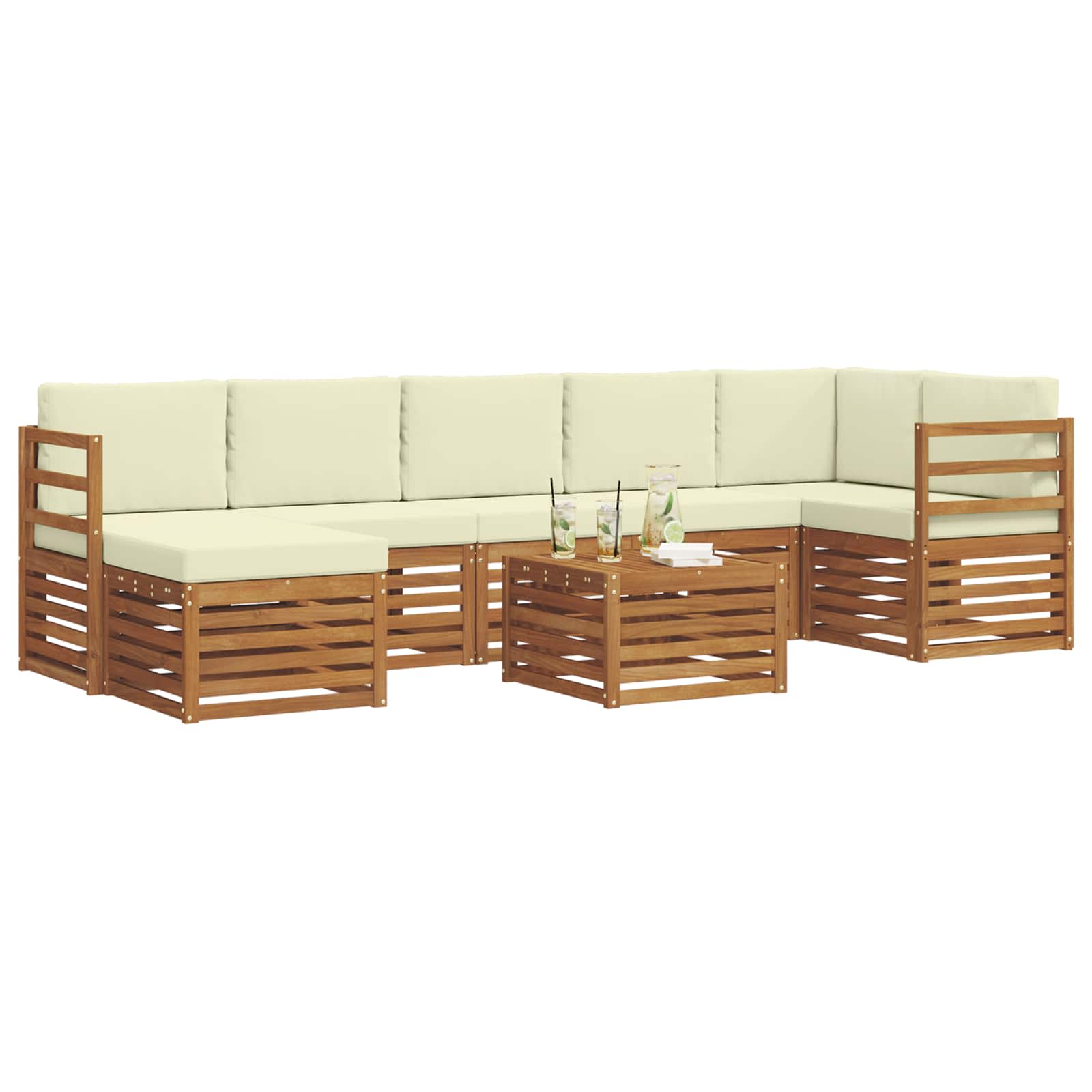 Set vanjskih sofa 8 pcs Prirodna i krem Čvrsto drvo akacije
