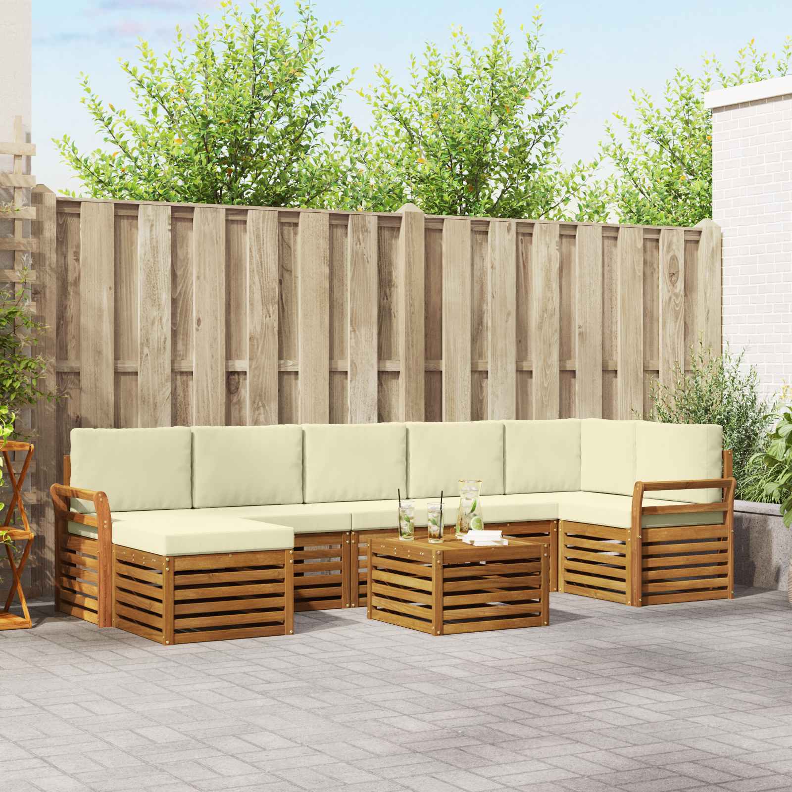 Set vanjskih sofa 8 pcs Prirodna i krem Čvrsto drvo akacije