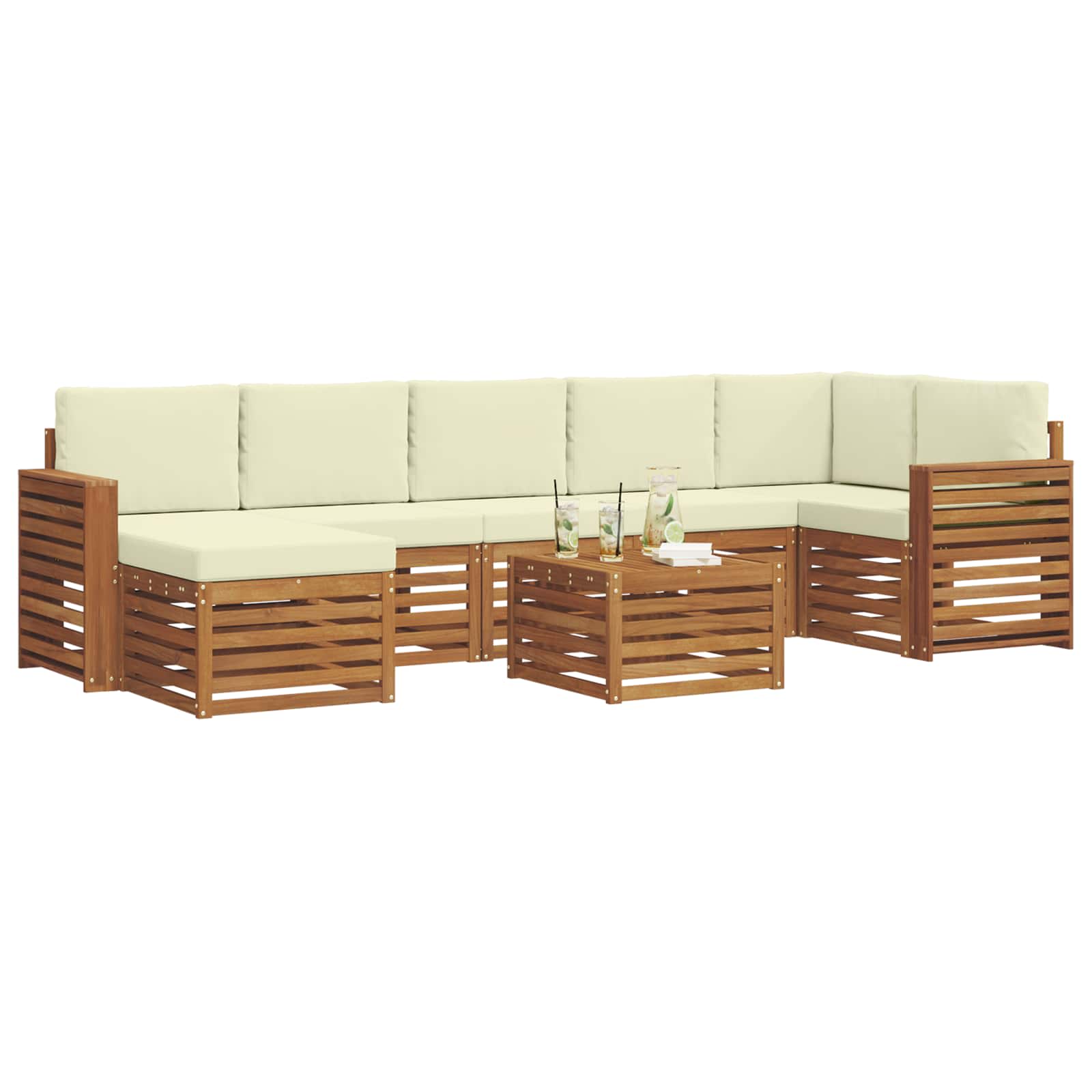 Set vanjskih sofa 8 pcs Prirodna i krem Čvrsto drvo akacije