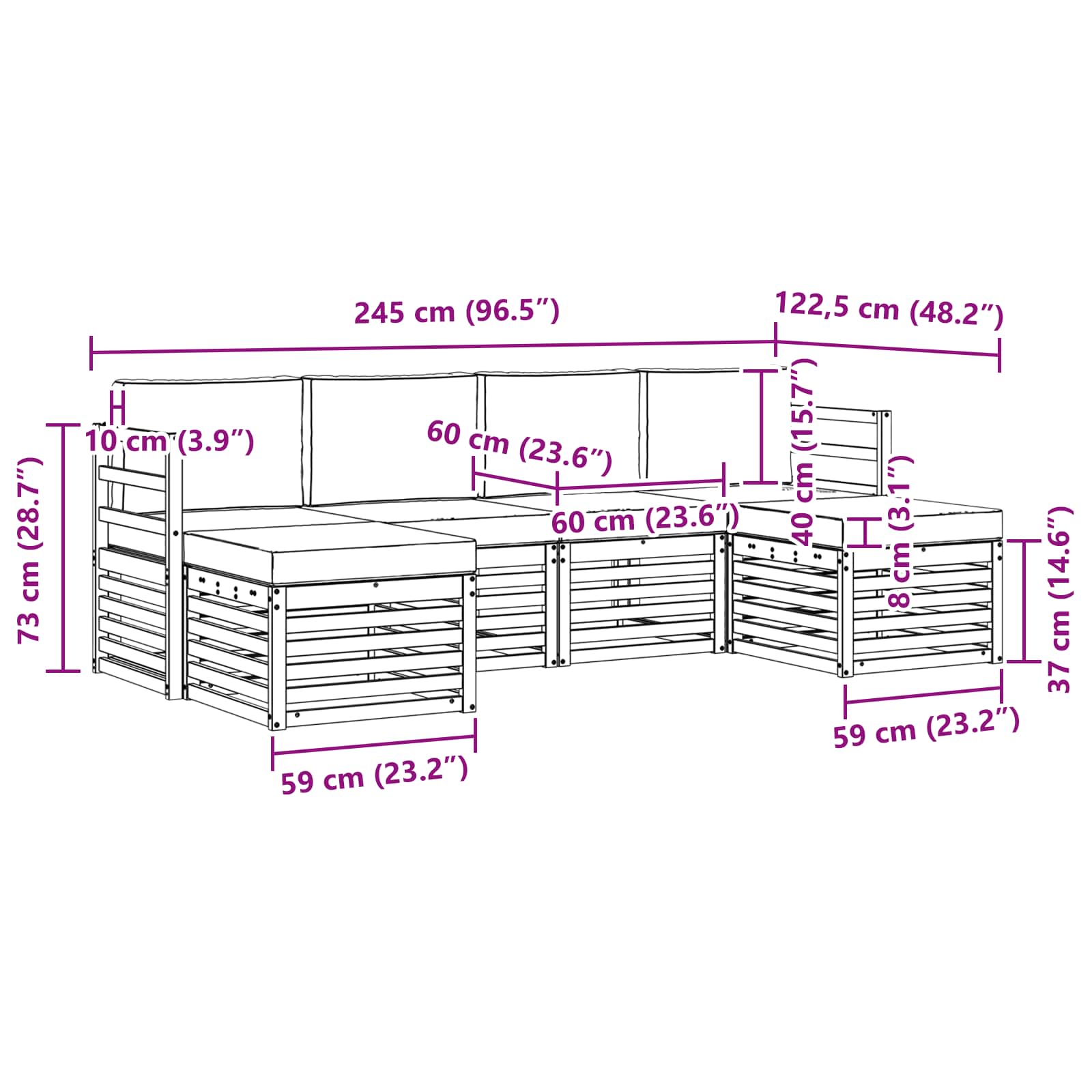 Setovi sofa 6 pcs Prirodna i svijetlo siva Čvrsto drvo akacije