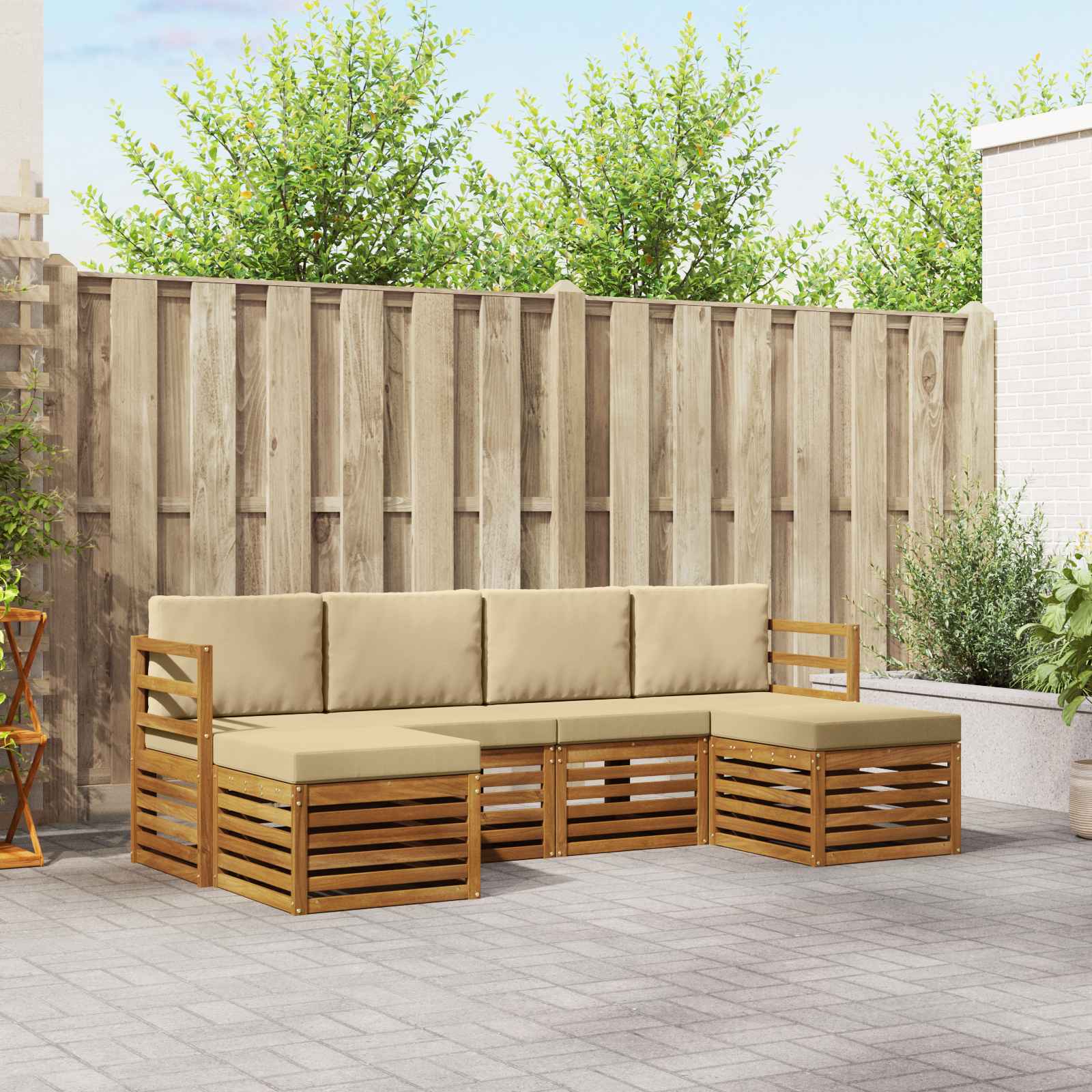 Setovi sofa s jastukom 6 pcs Prirodna i bež Čvrsto drvo akacije