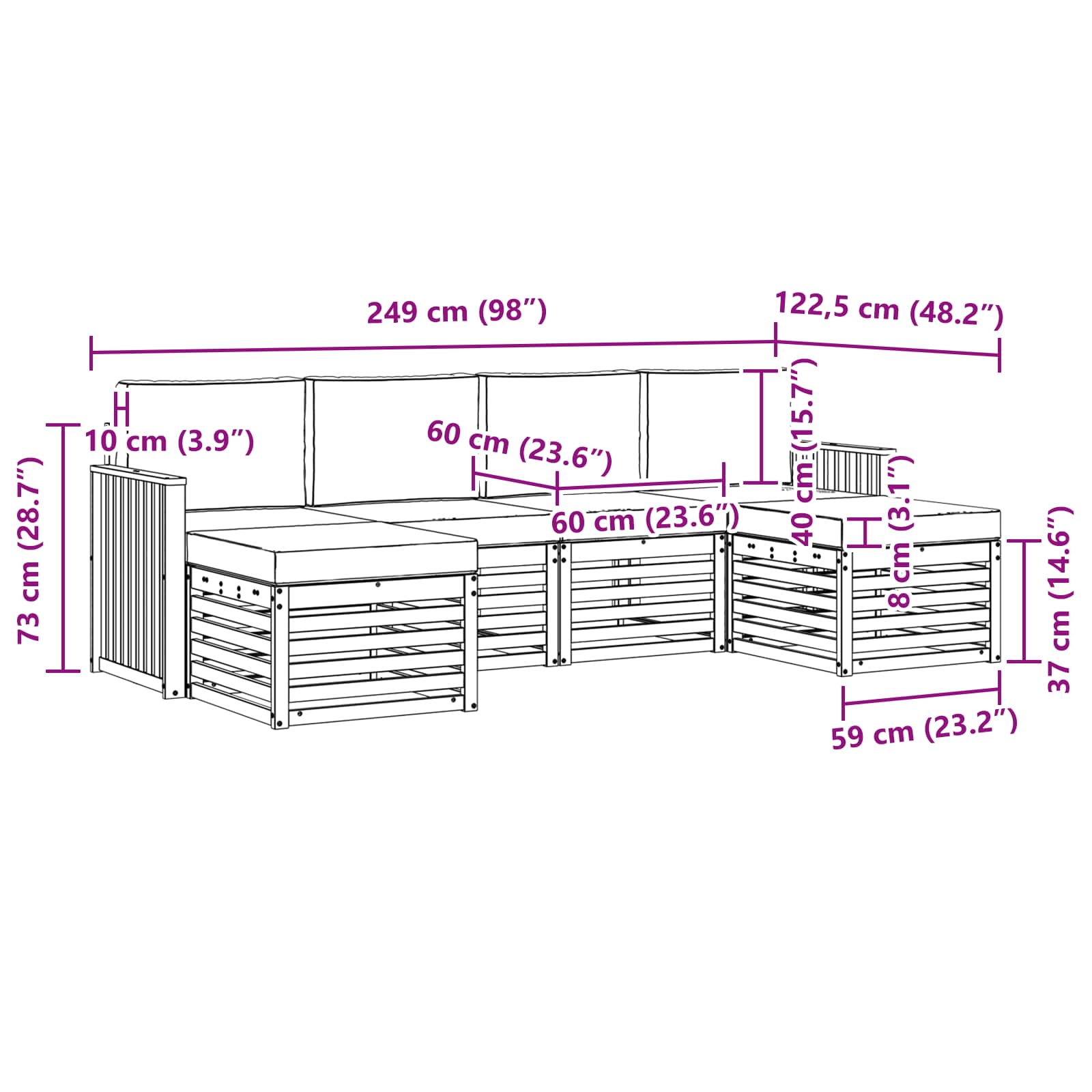 Setovi sofa s jastukom 6 pcs Prirodna i bež Čvrsto drvo akacije