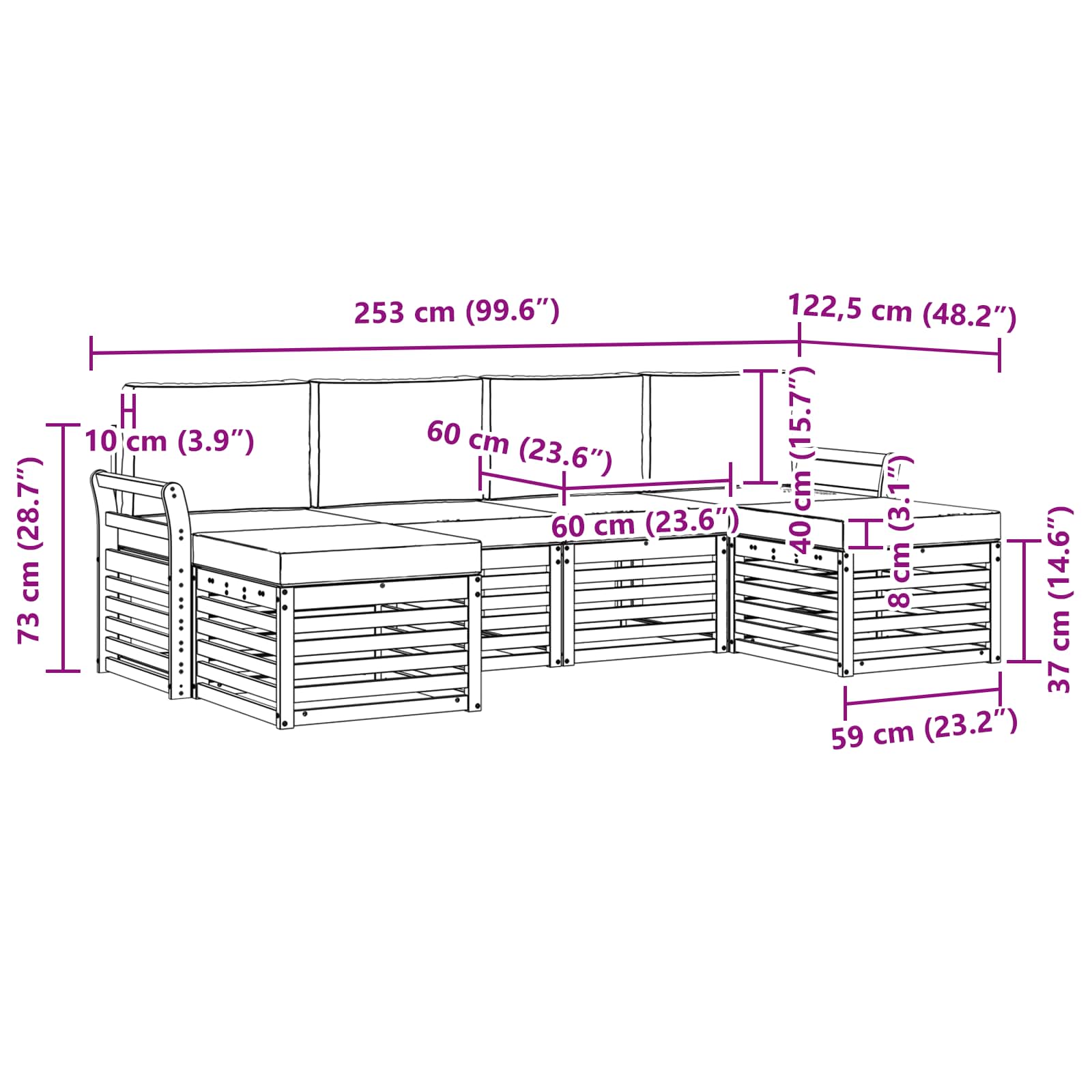 Setovi sofa 6 pcs Prirodna i antracit Čvrsto drvo akacije