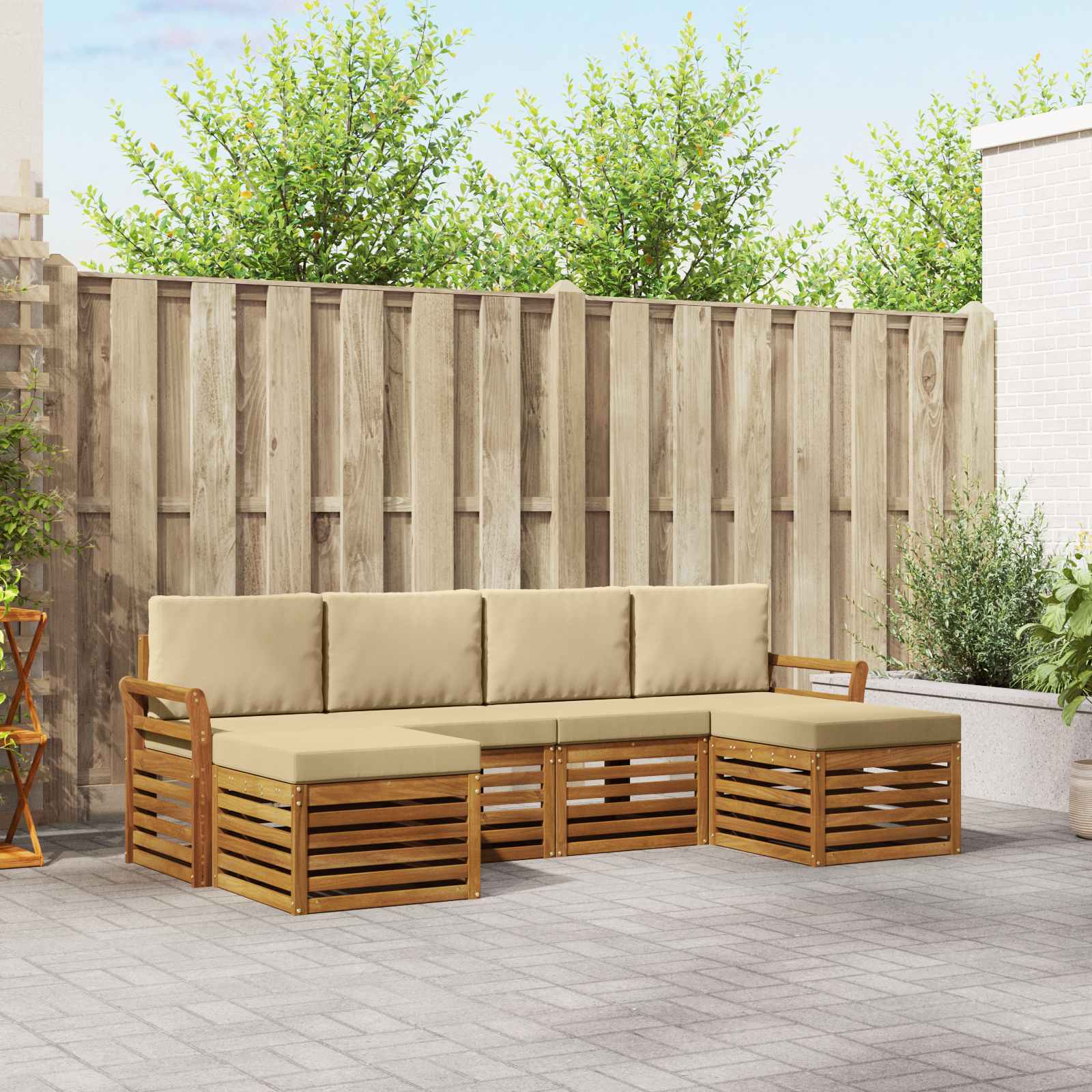 Setovi sofa s jastukom 6 pcs Prirodna i bež Čvrsto drvo akacije
