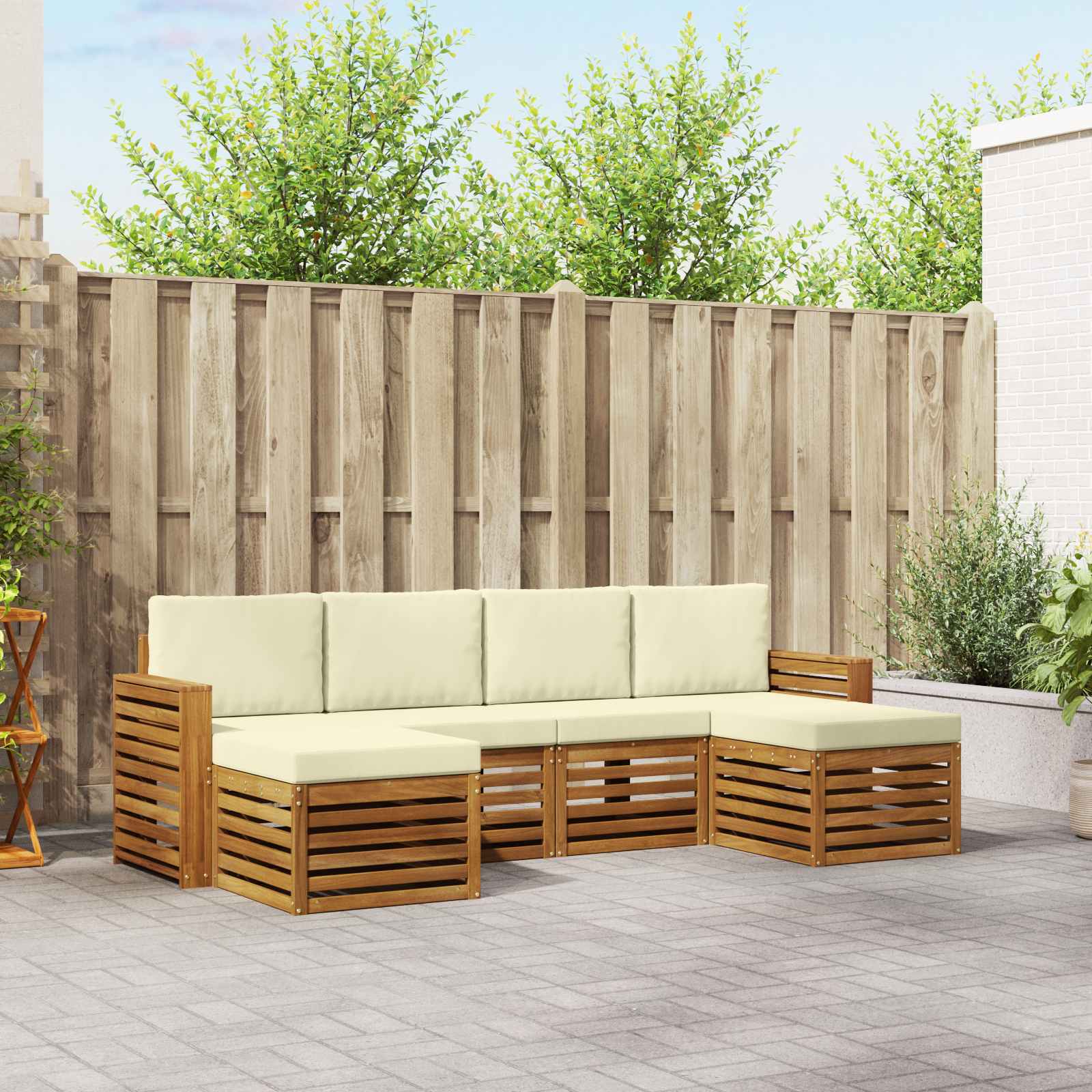 Setovi sofa 6 pcs Prirodna i krem Čvrsto drvo akacije