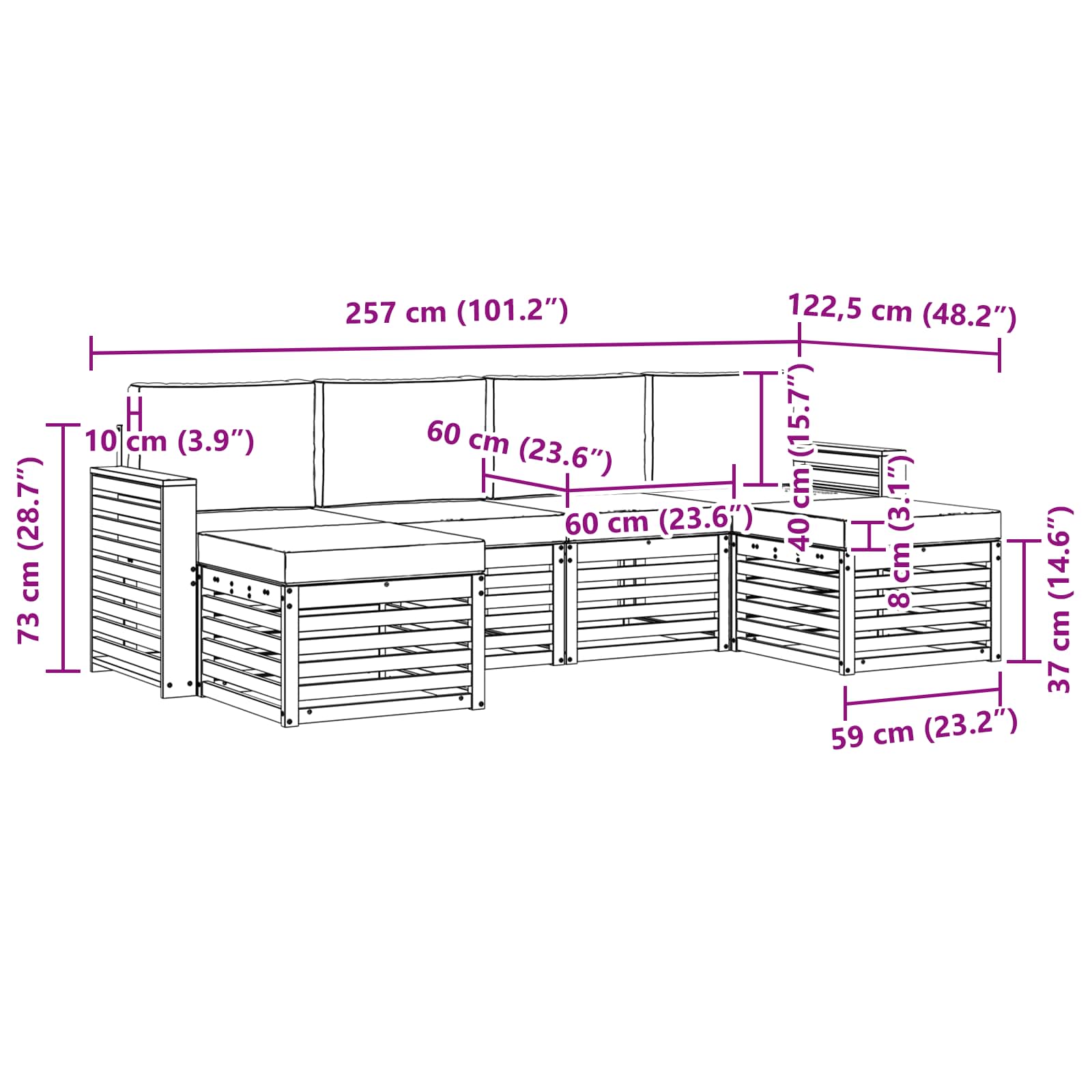 Setovi sofa s jastukom 6 pcs Prirodna i bež Čvrsto drvo akacije