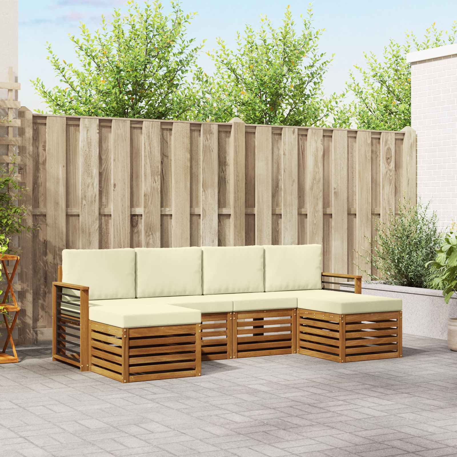 Setovi sofa 6 pcs Prirodna i krem Čvrsto drvo akacije
