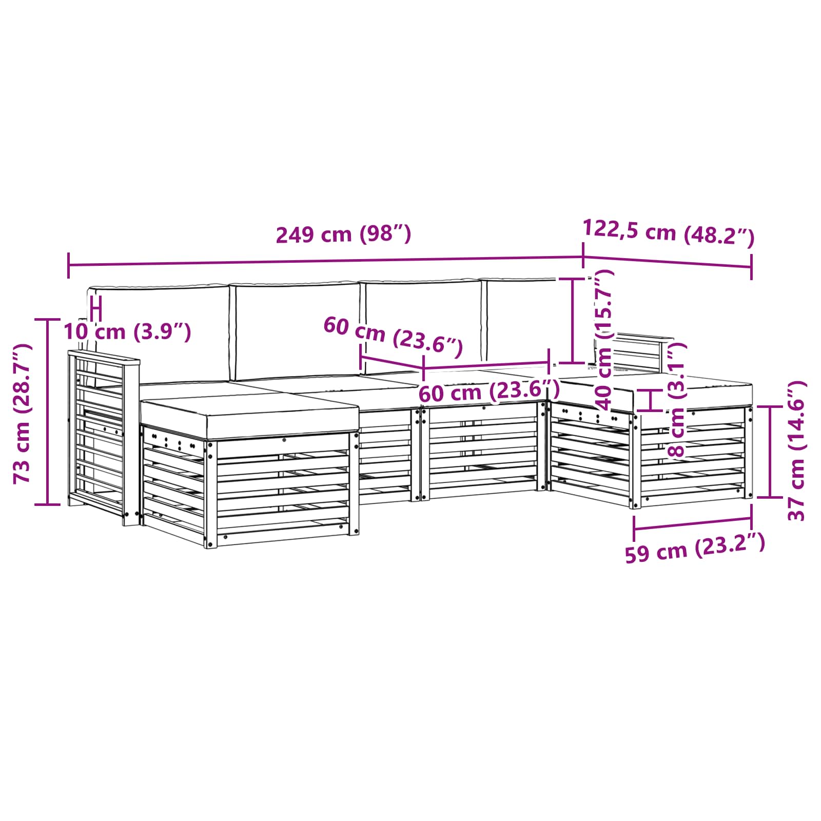 Setovi sofa 6 pcs Prirodna i krem Čvrsto drvo akacije