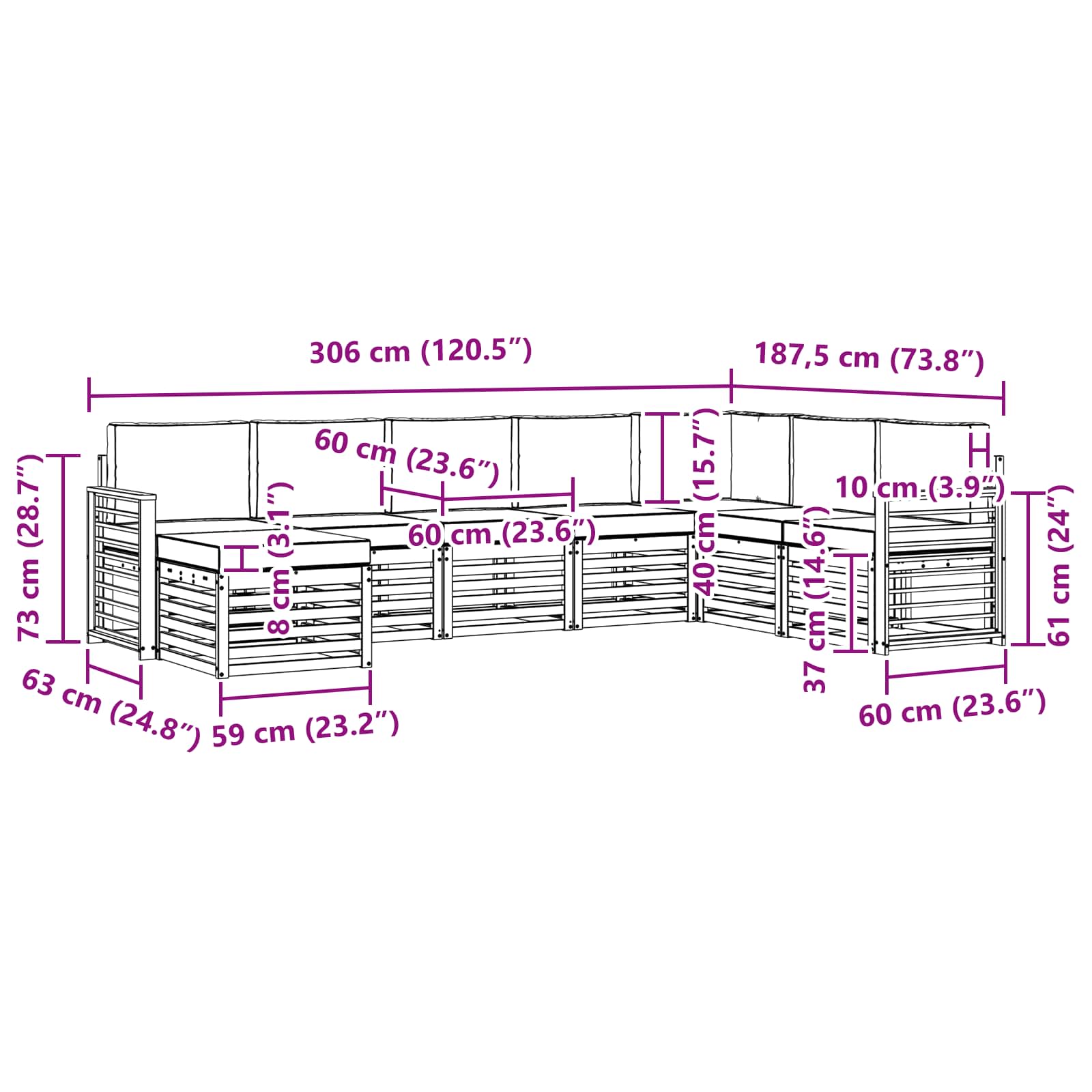 Set vanjskih sofa 8 pcs Prirodna i krem Čvrsto drvo akacije