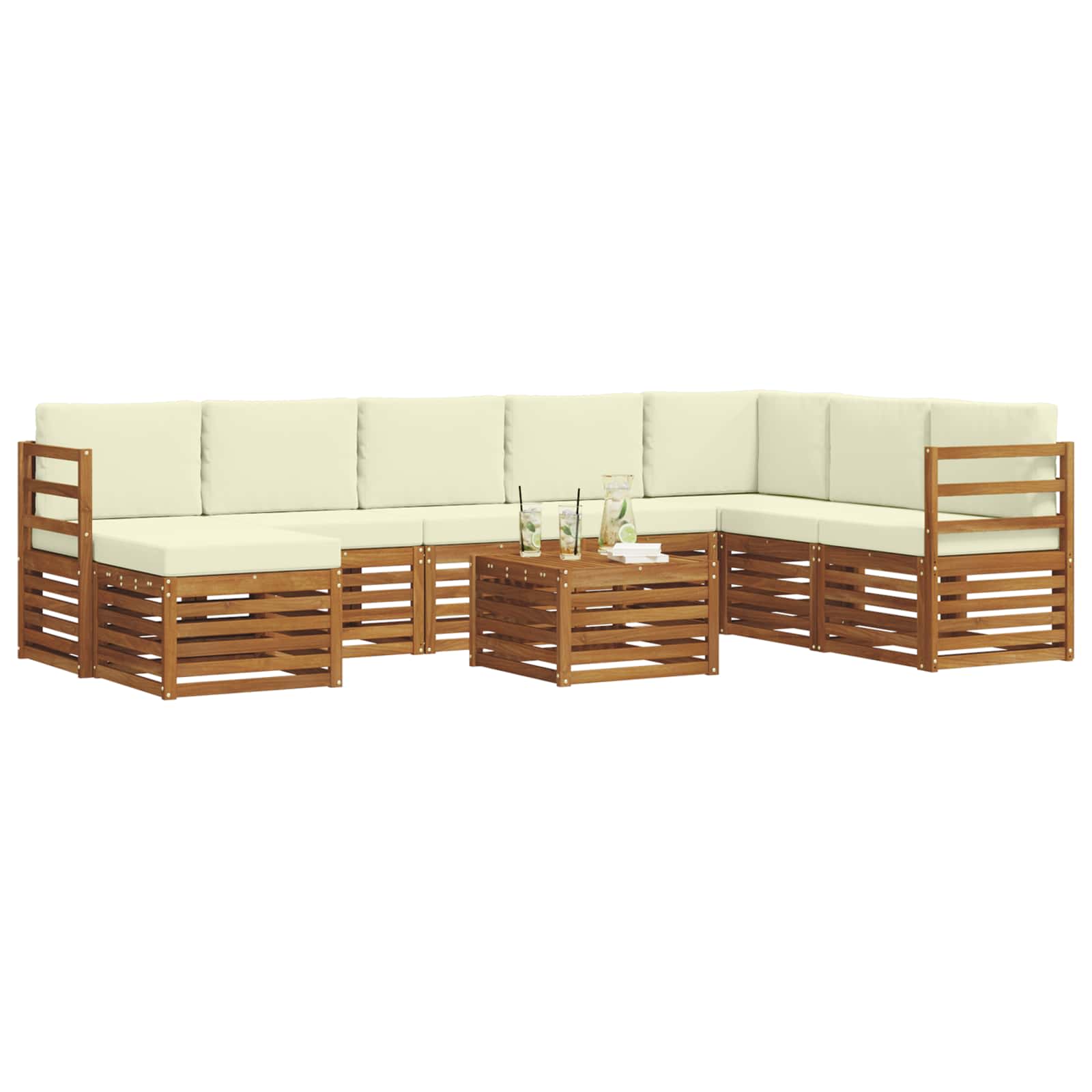 Set vanjskih sofa 9 pcs Prirodna i krem Čvrsto drvo akacije