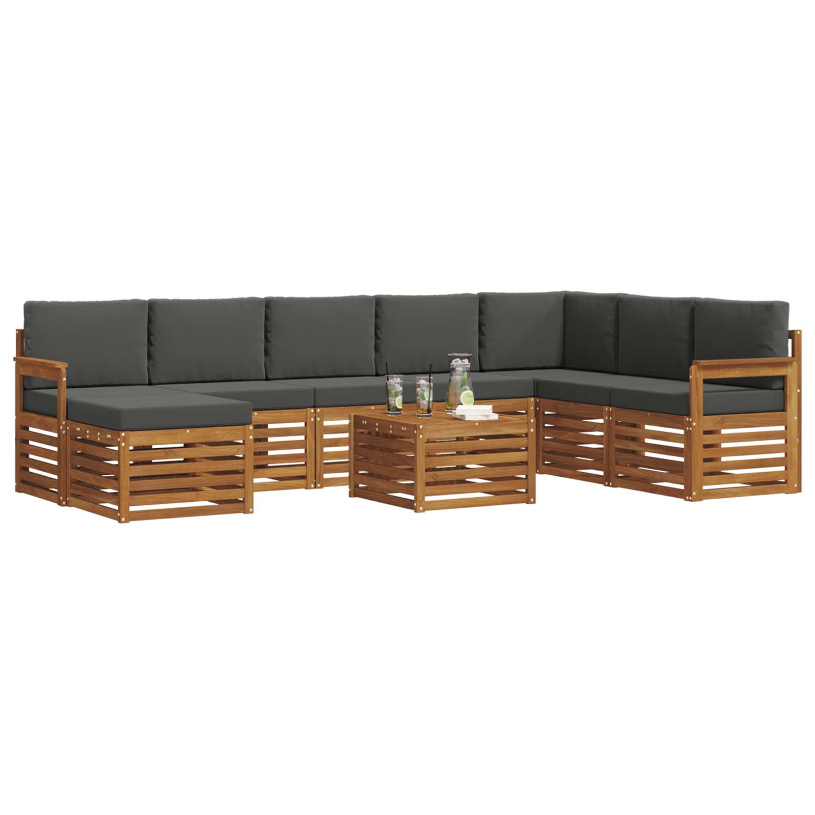 Set vanjskih sofa 9 pcs Prirodna i antracit Čvrsto drvo akacije