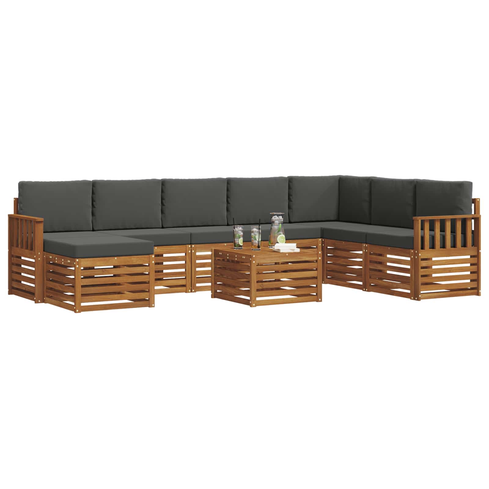Set vanjskih sofa 9 pcs Prirodna i antracit Čvrsto drvo akacije