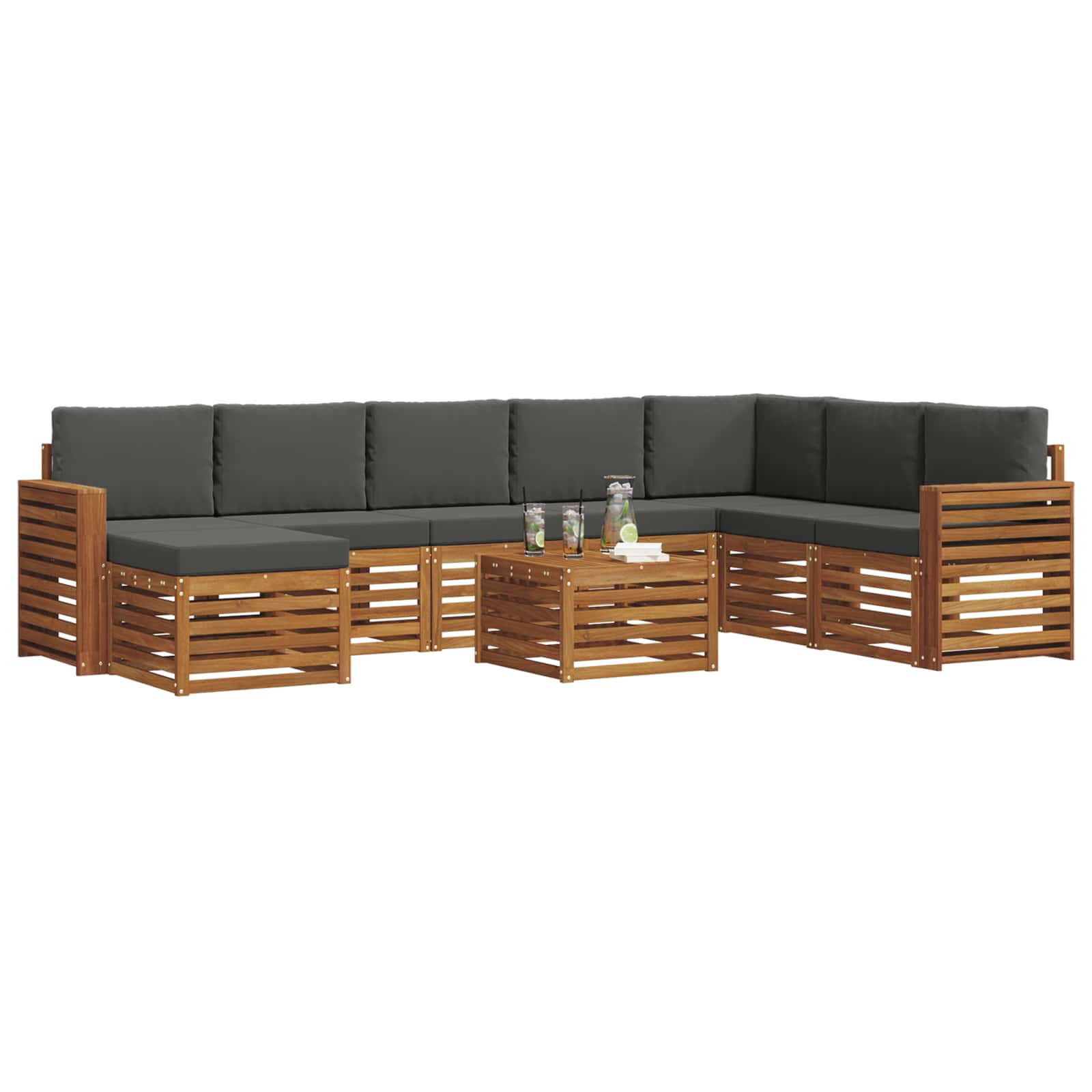 Set vanjskih sofa 9 pcs Prirodna i antracit Čvrsto drvo akacije