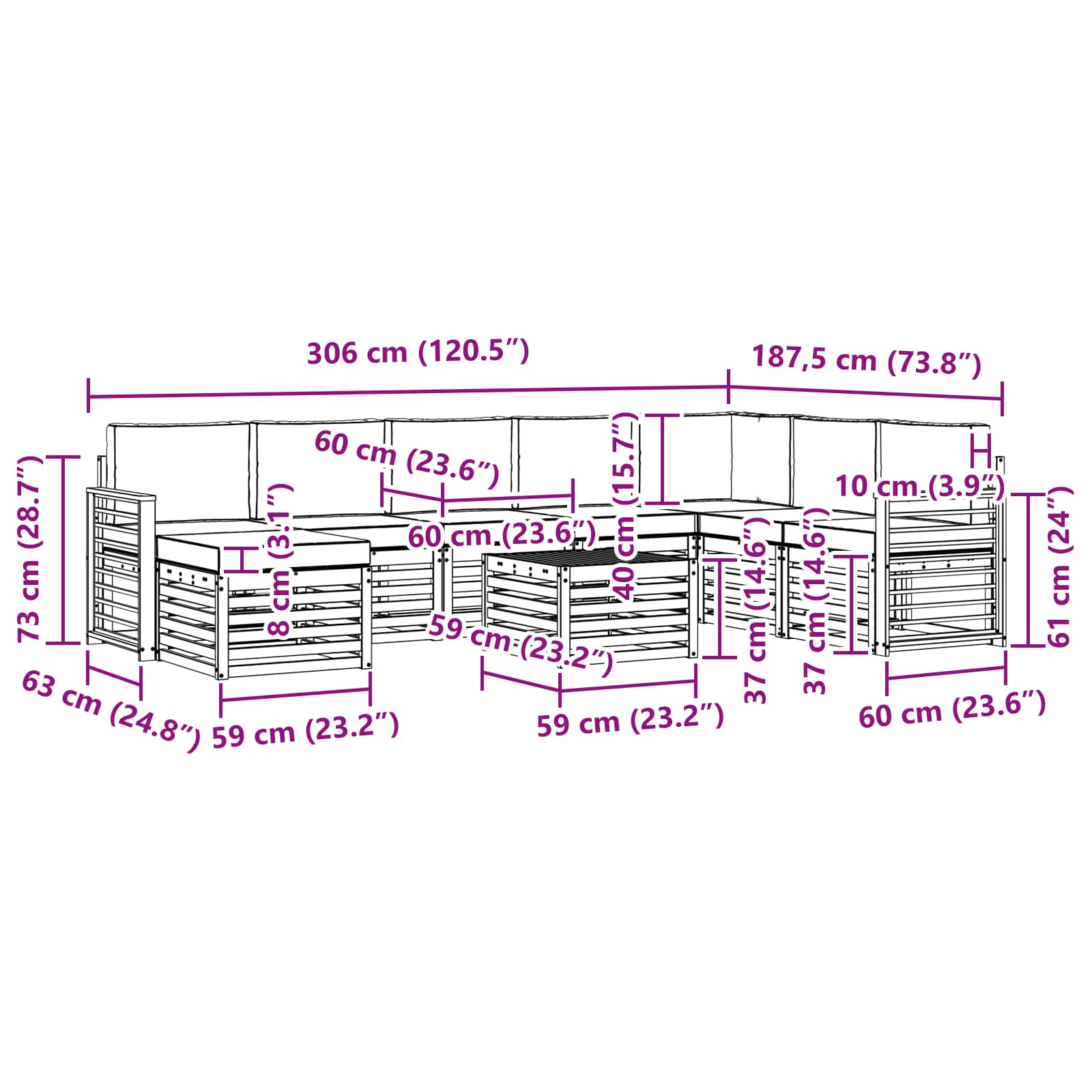 Set vanjskih sofa 9 kom. Prirodna i bež
