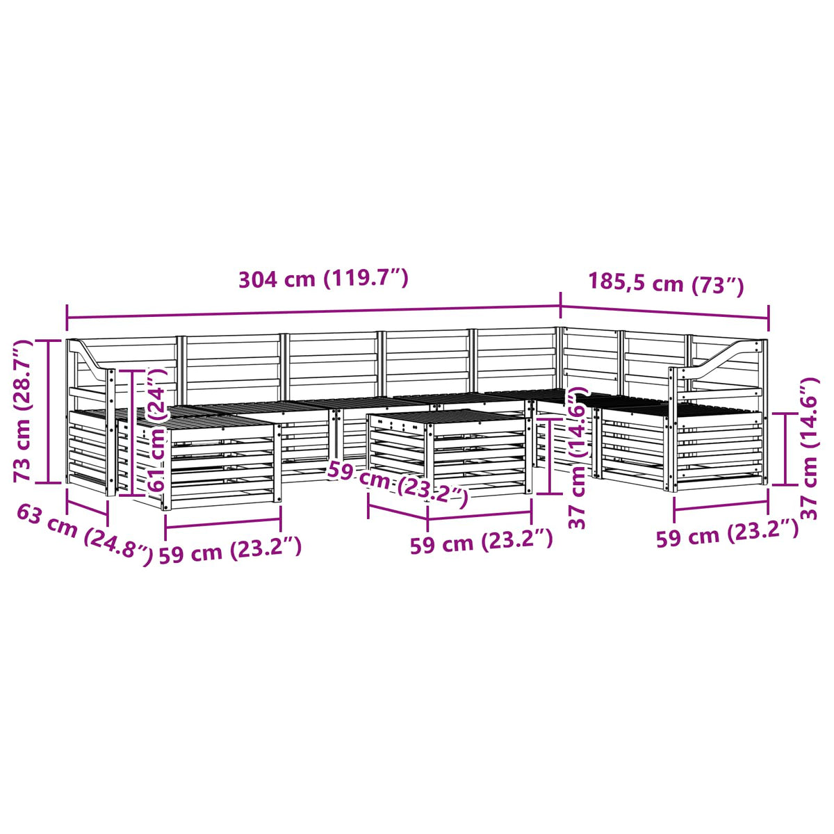 Set vanjskih sofa 9 kom. Prirodna