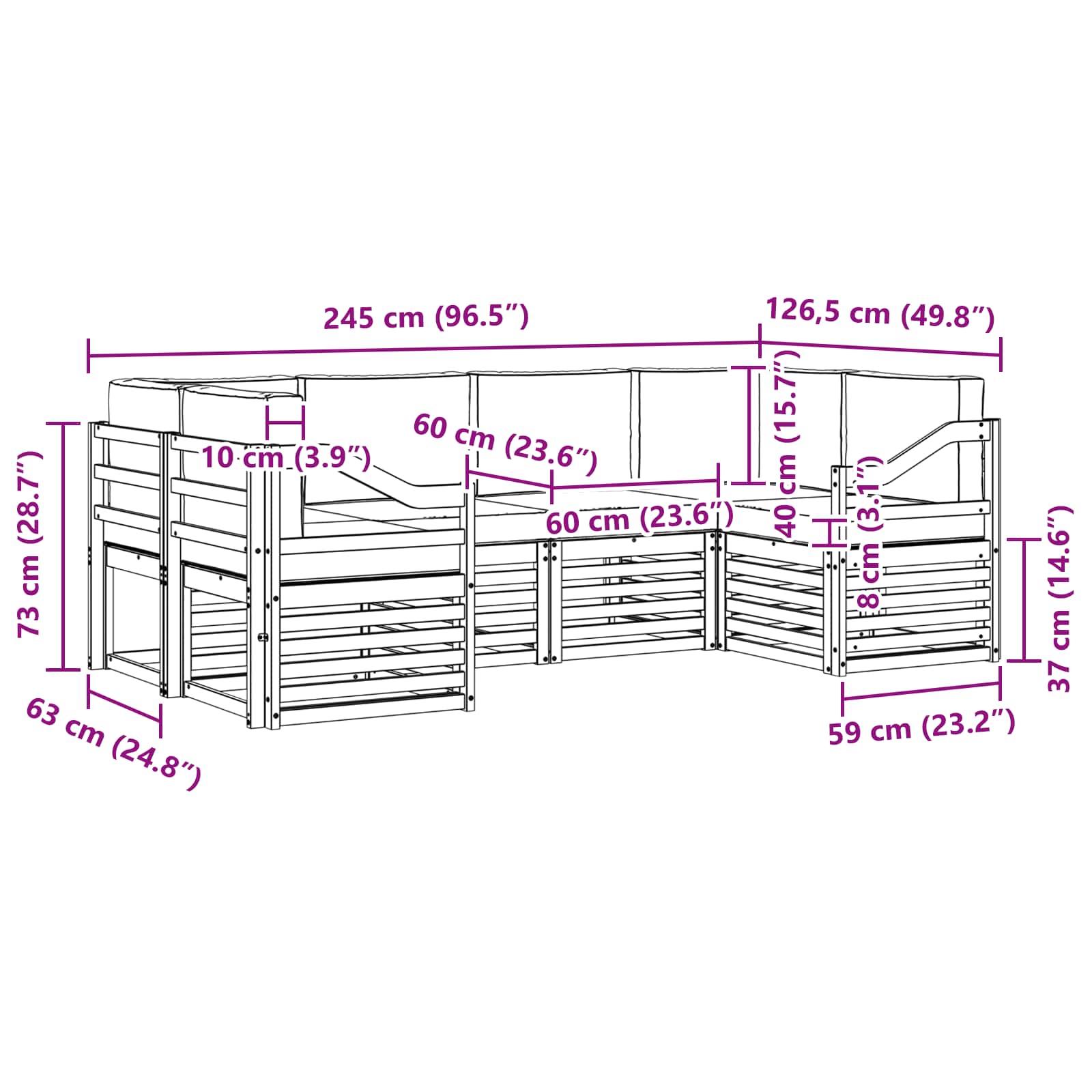 Sekcijska garnitura s jastukom 6 pcs Prirodna