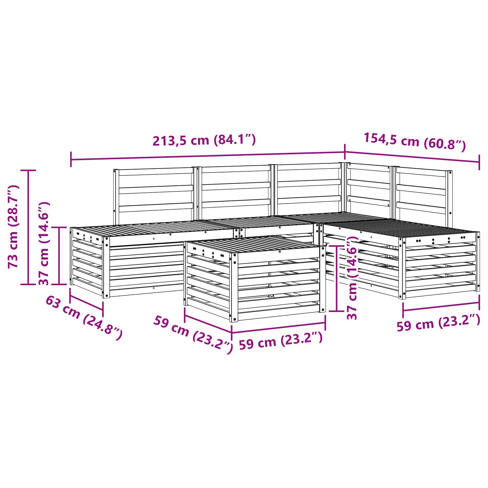 Set vanjskih sofa Prirodna 59 x 59 x 37 cm