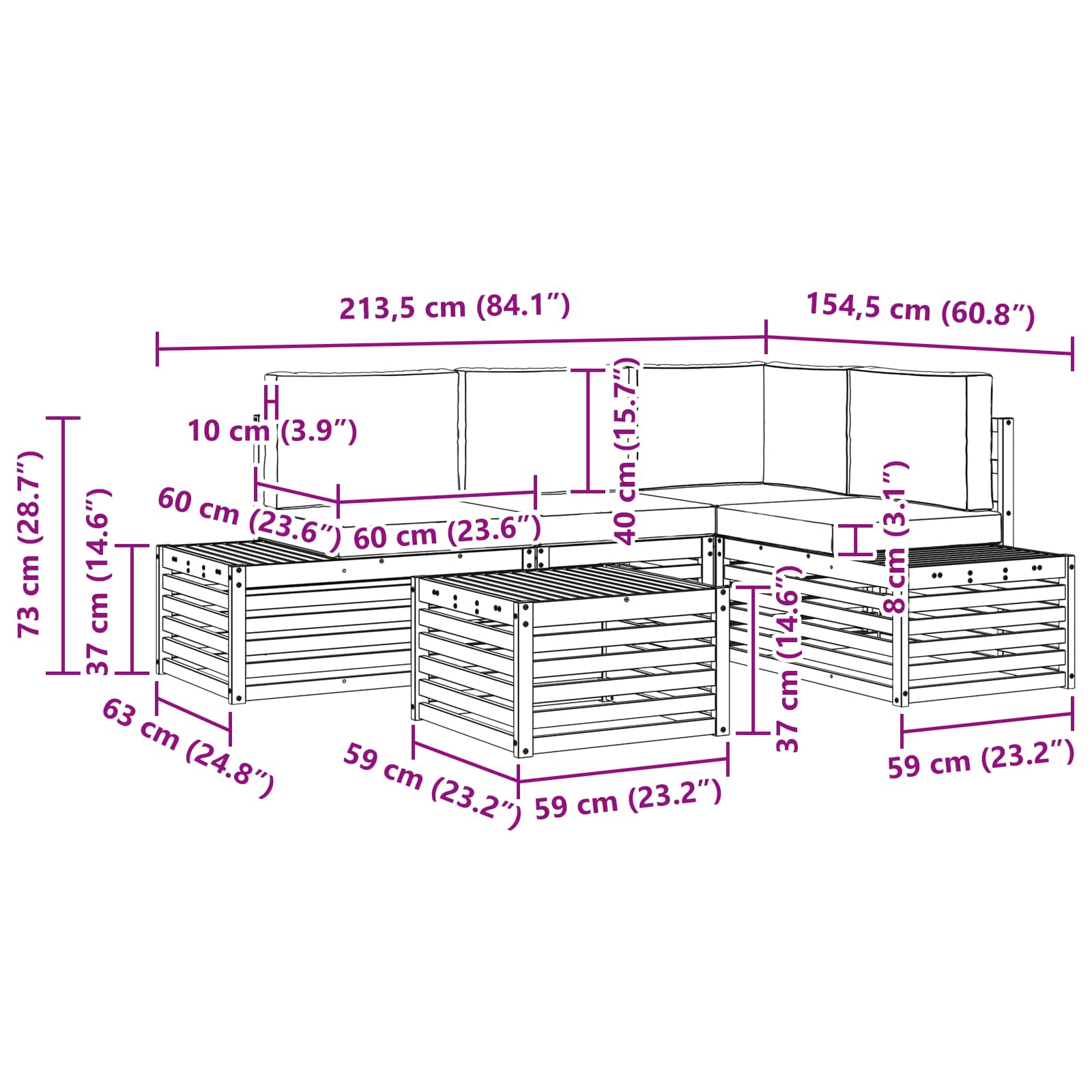 Set vanjskih sofa Prirodna i antracit 59 x 59 x 37 cm