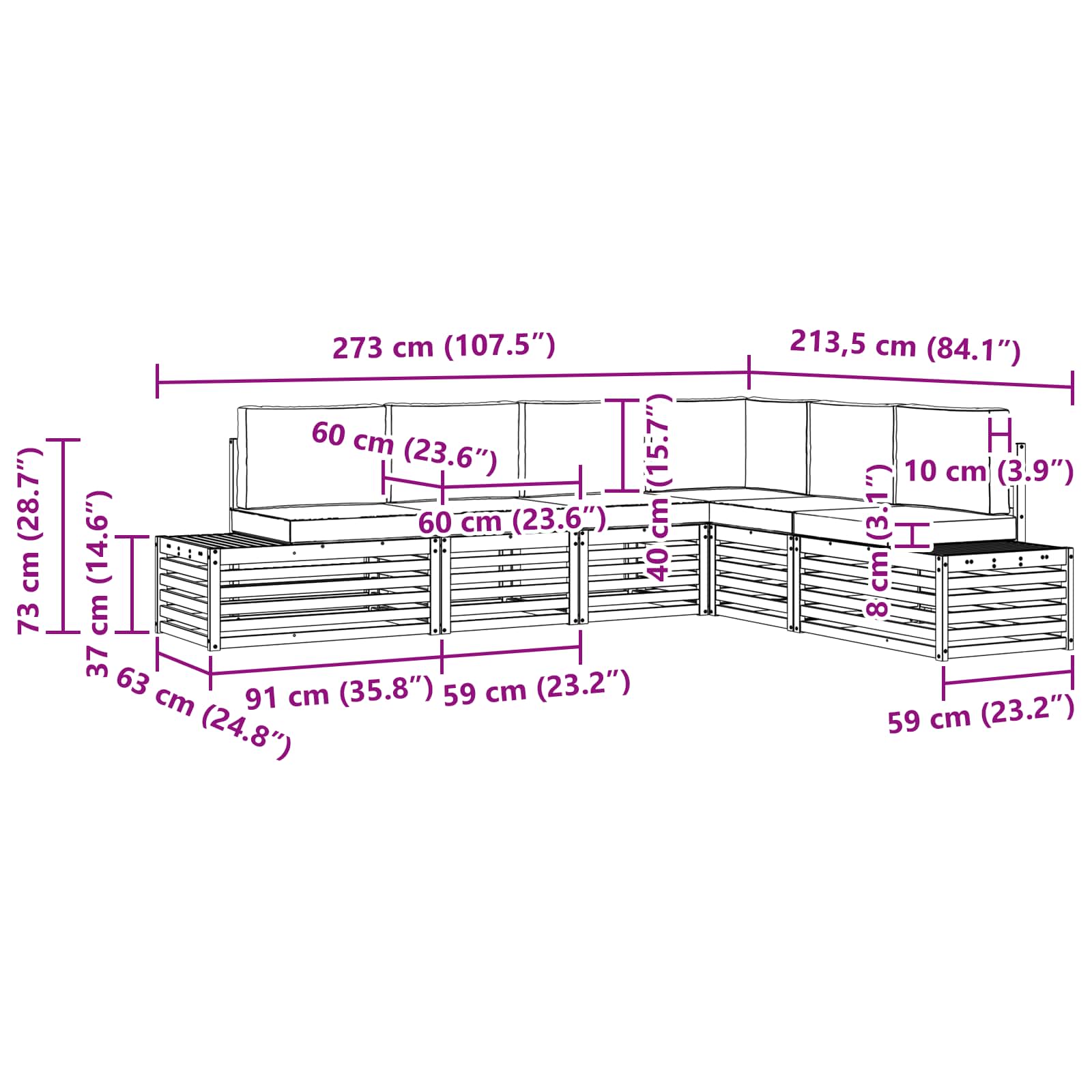 Set vanjskih sofa Prirodna i svijetlo siva 273 x 213,5 x 73 cm