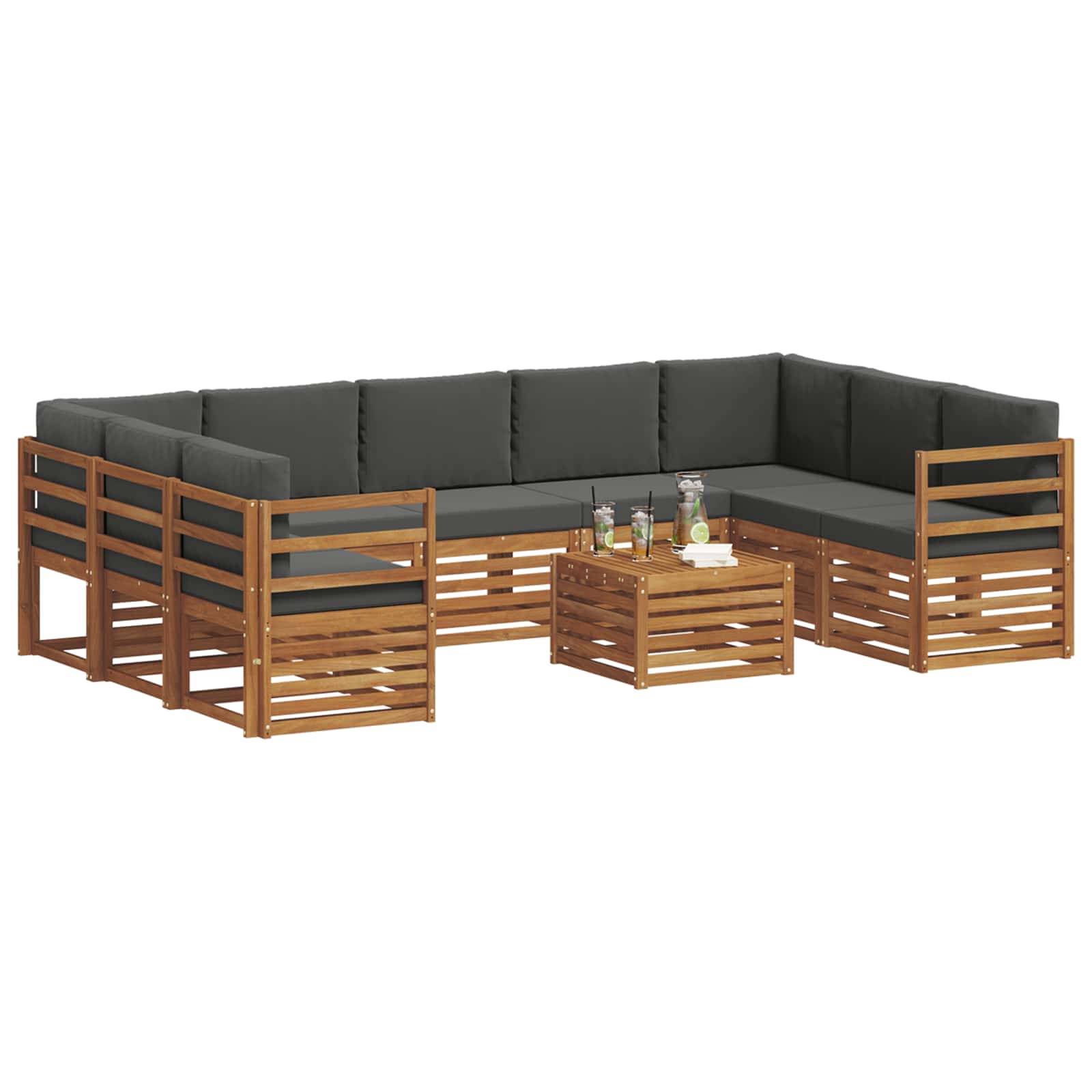 Set vanjskih sofa 10 kom. Prirodna i antracit