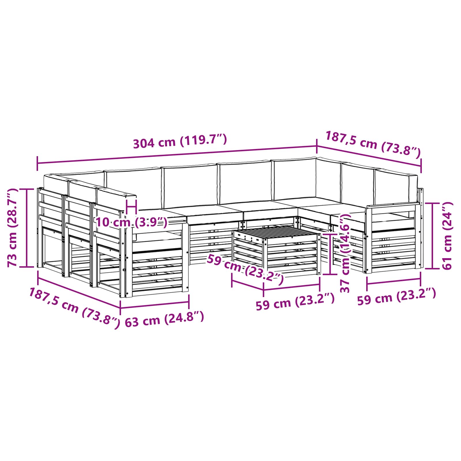 Setovi sofa 10 pcs Prirodna i krem Čvrsto drvo akacije